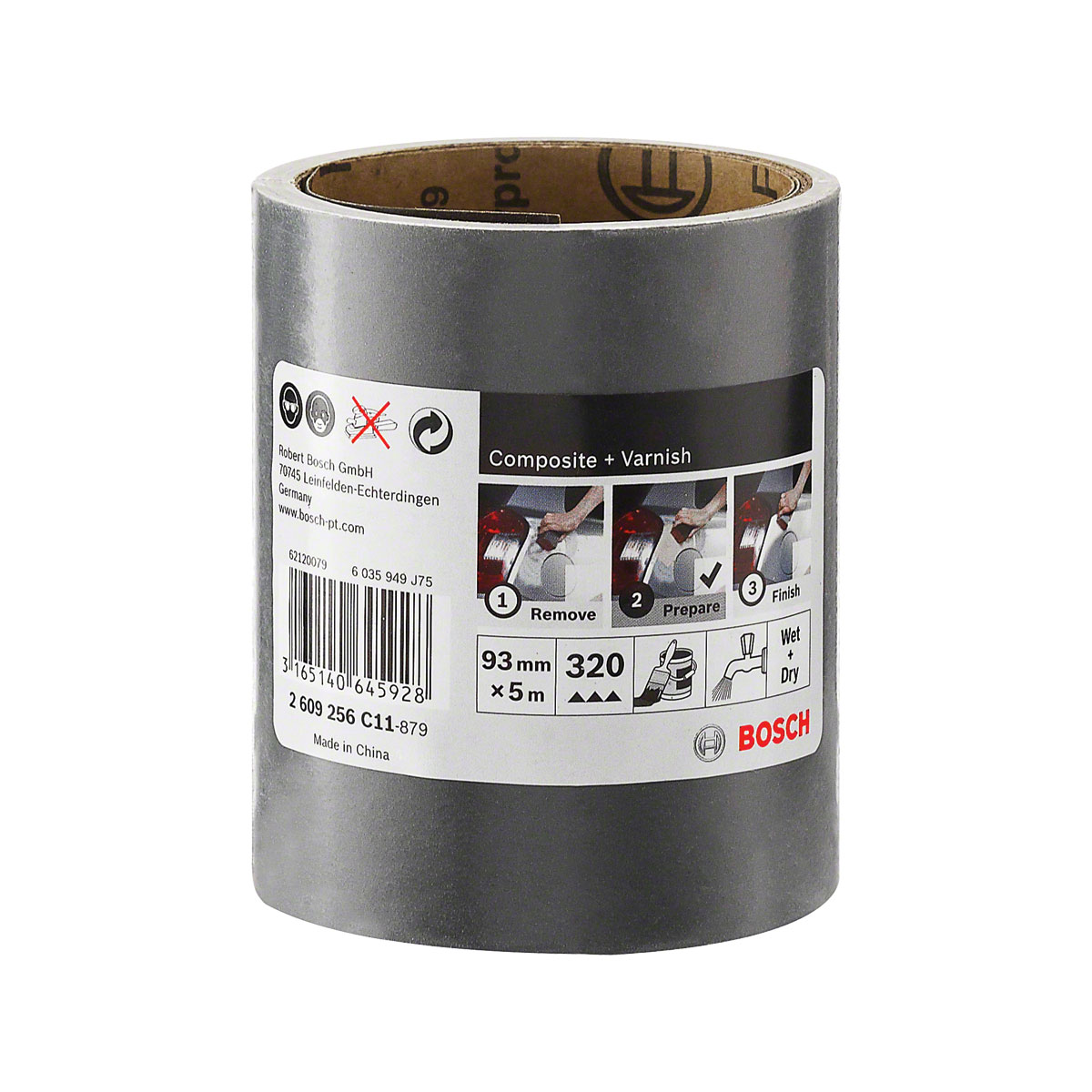 Bosch Professional Schleifrolle schwarz 93 mmx5m K320