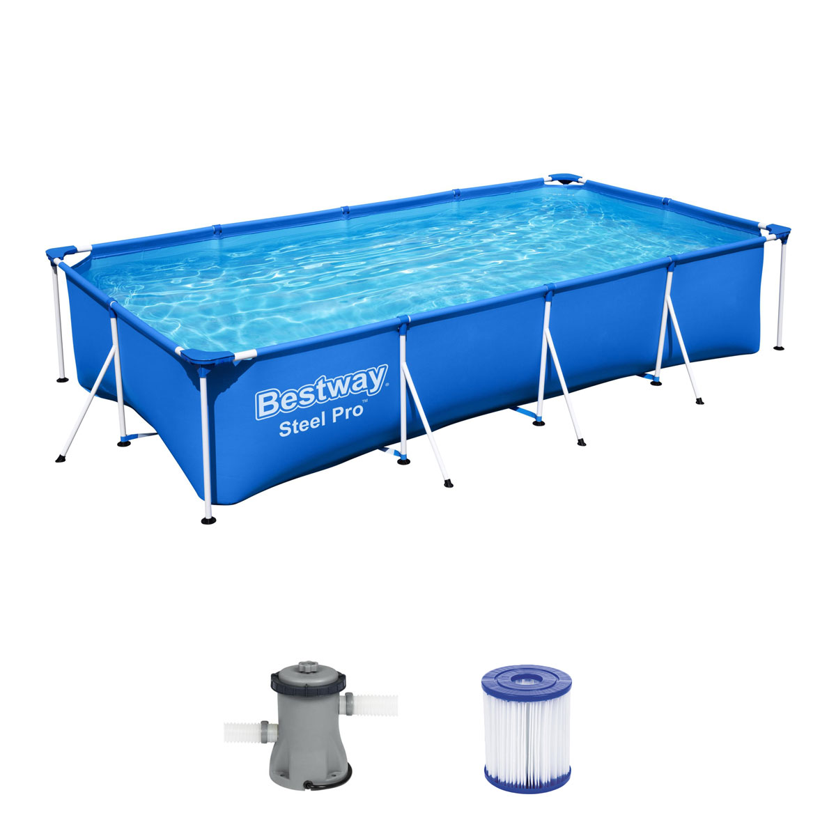 Bestway Steel Pro Frame Pool-Set mit Filterpumpe 400 x 211 x 81 cm blau eckig Bild 2
