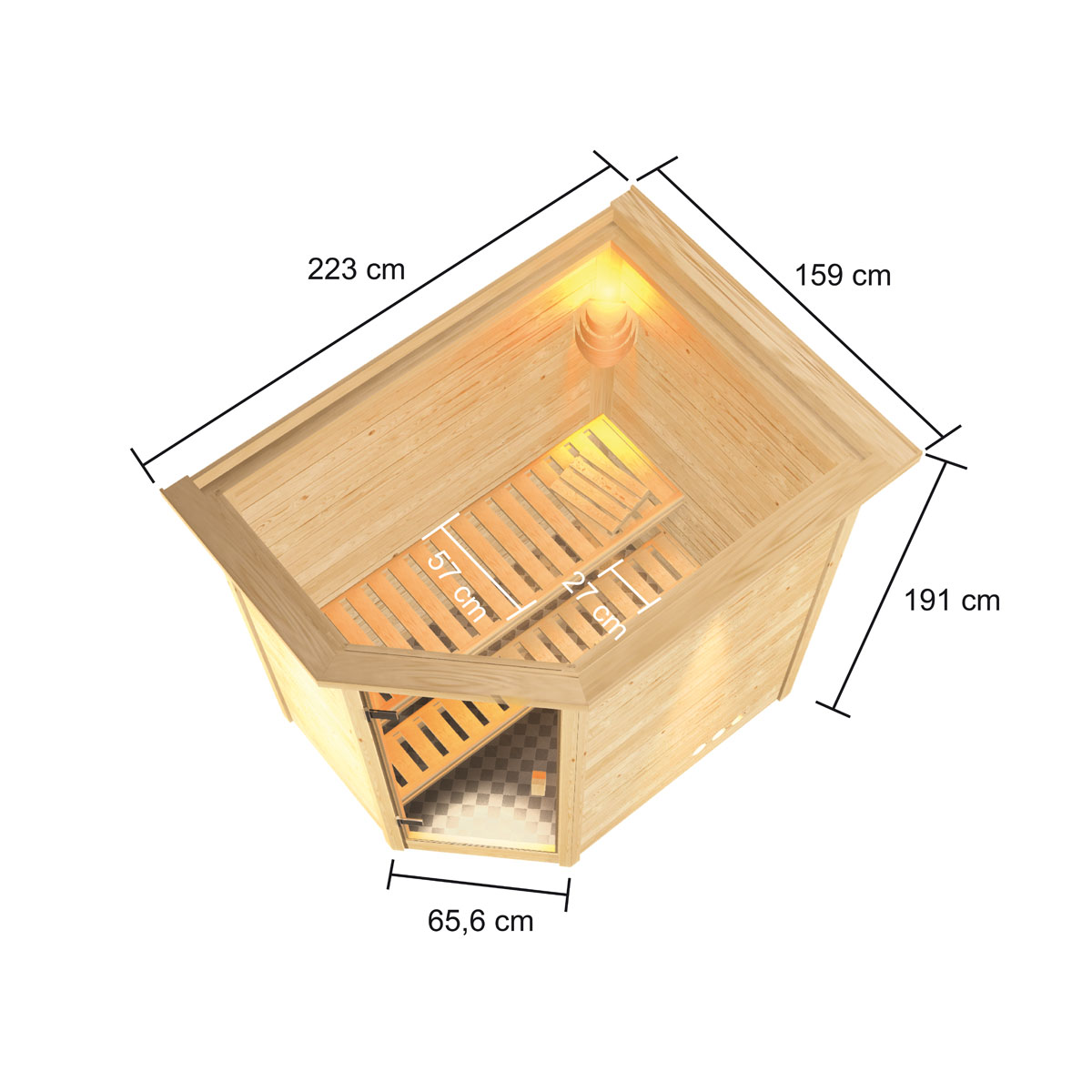 Karibu Sauna Jella 3,6 kW mit Kranz naturbelassen integrierte Steuerung Bild 1