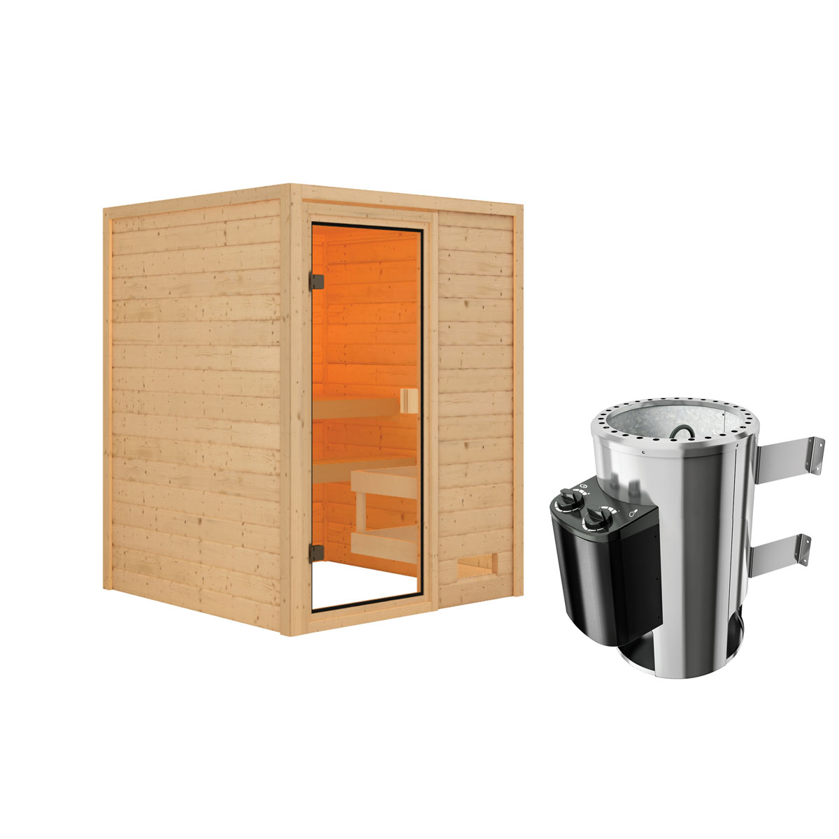 Karibu Sauna Sandra 3,6 kW naturbelassen integrierte Steuerung ohne Kranz Bild 3