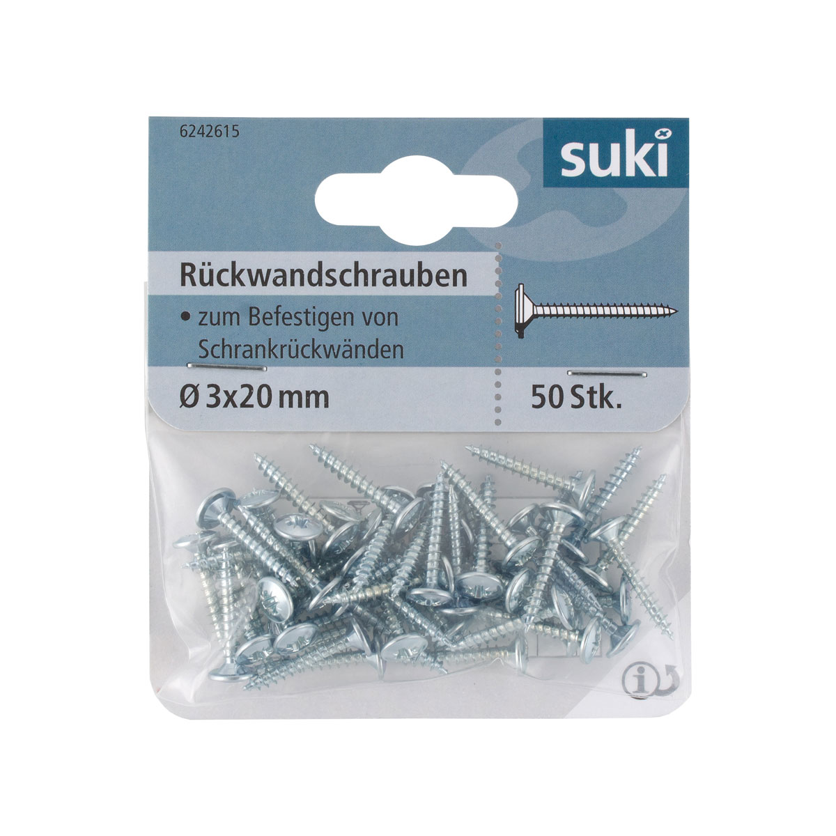 Suki Rückwandschraube Senkkopf Kreutzschlitz 3 x 20 mm 50 Stück