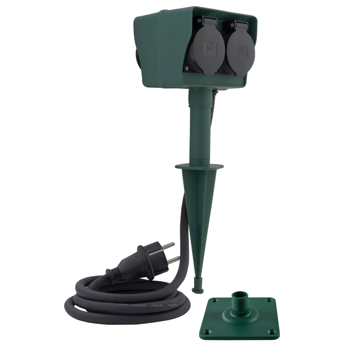 Außensteckdose mit Erdspieß 4-fach grün