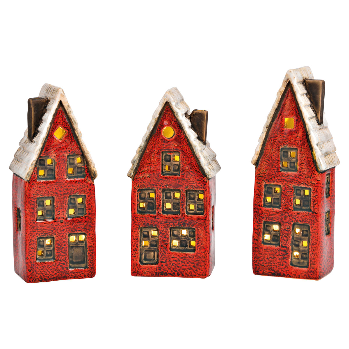 Lichthaus Stadthaus exkl. 2 x LR44 aus Steingut rot 3-fach BxHxT 7 x 19 x 6 cm