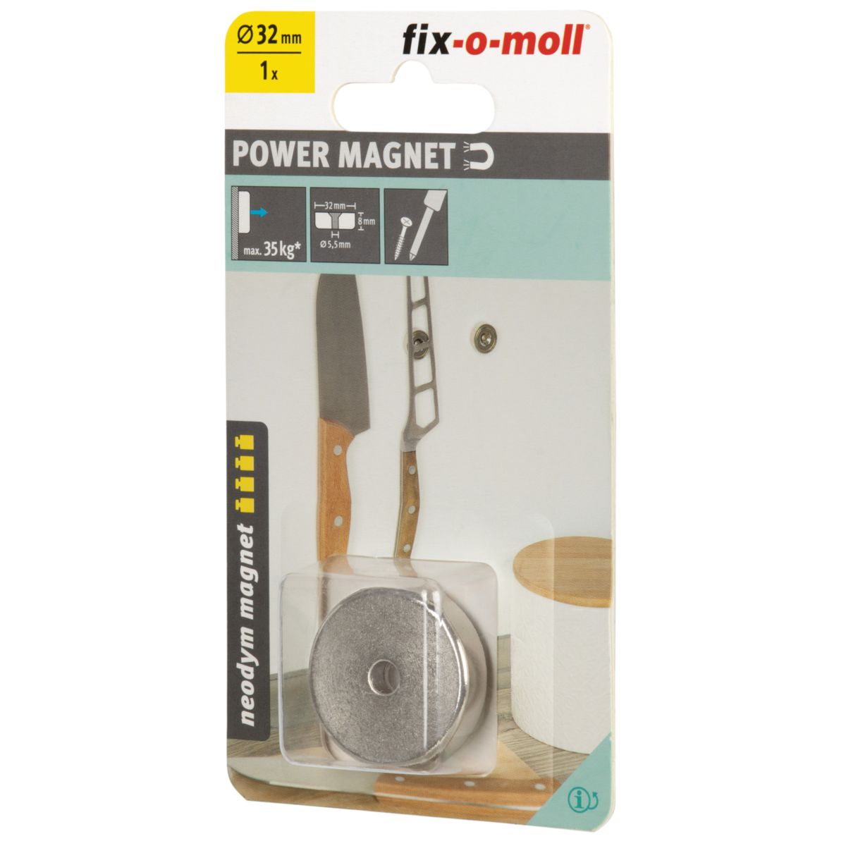 Suki Topfmagnet Neodym Ø 32 x 8 mm, mit Senkbohrung  Ø 5,5 mm Bild 4