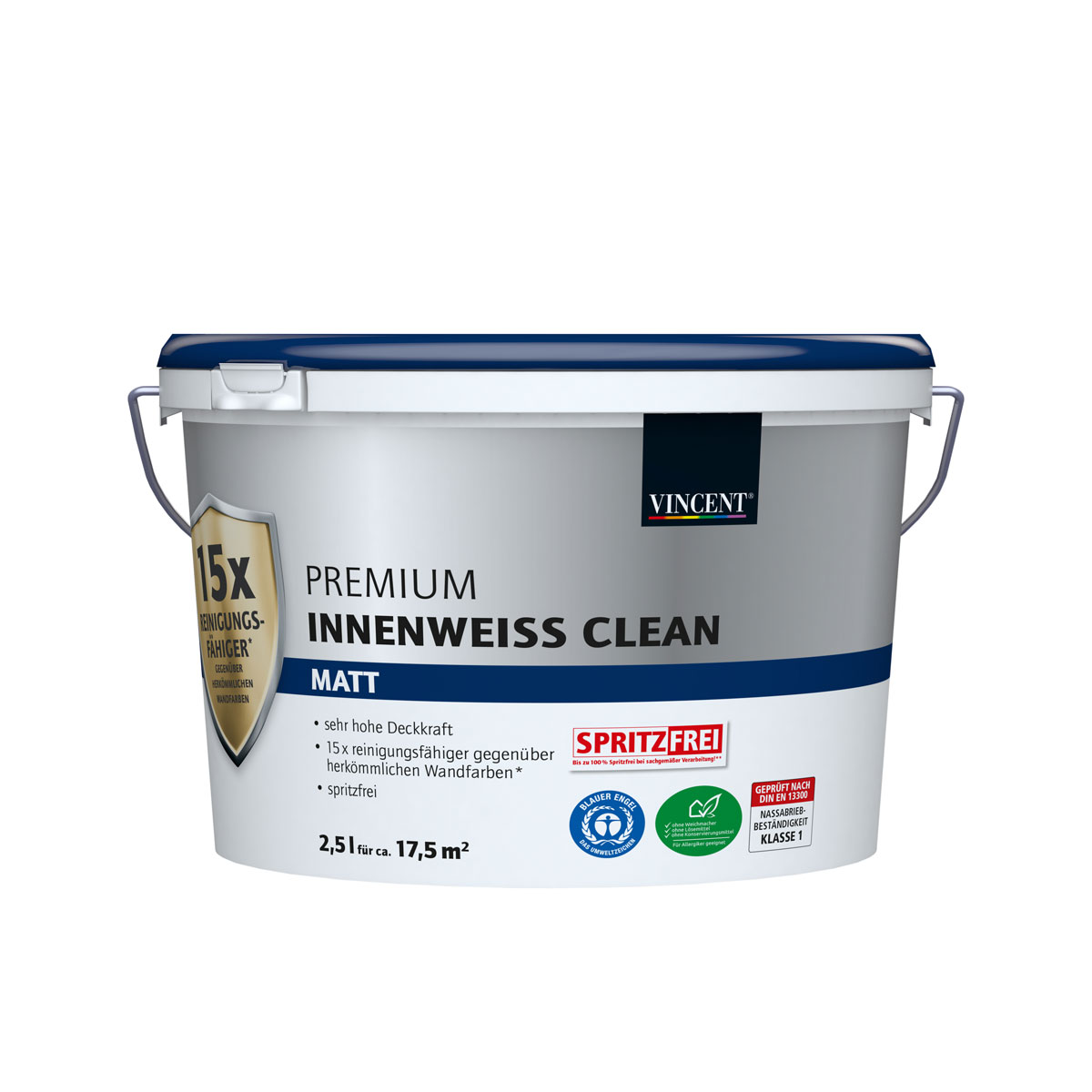 Vincent Wand- und Deckenfarbe Premium Innenweiss Clean matt 2,5 L