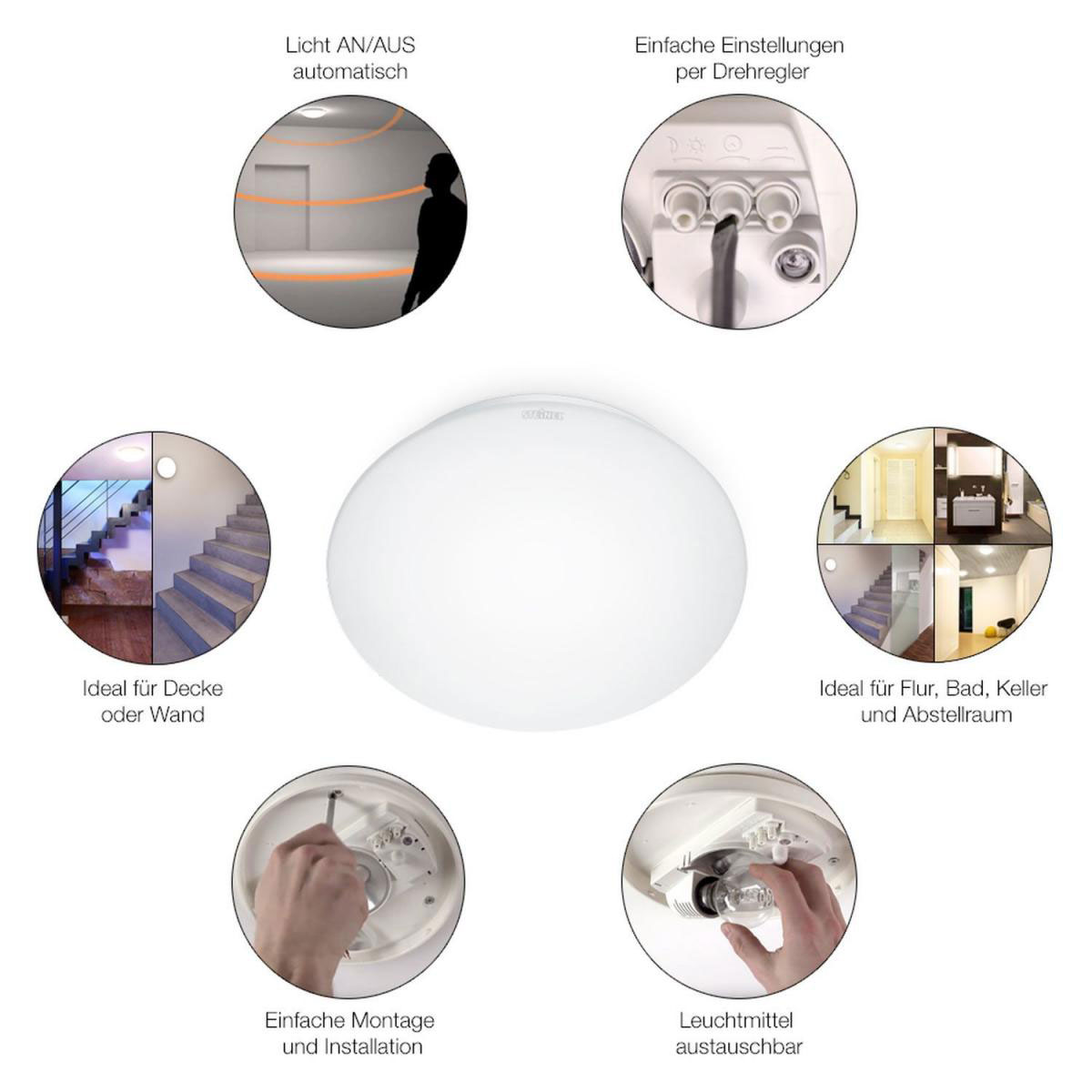 Steinel Deckenleuchte mit Bewegungsmelder RS 16 S E27 Durchmesser 27,5 cm Bild 2