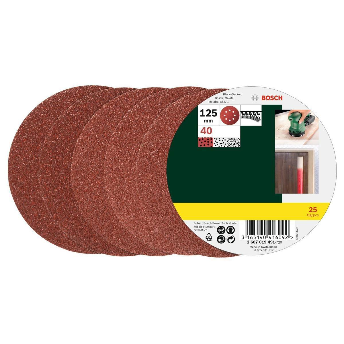 Bosch  Exzenterschleifblätter-Set 12,5 cm K40 25 Stück Bild 1