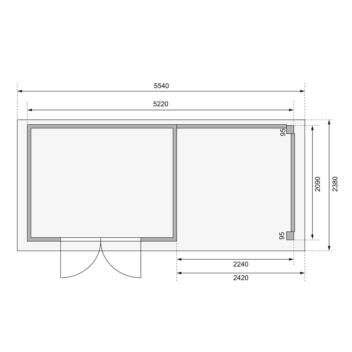 Karibu BBH Kerko 4 Set mit Anbaudach terragrau Bild 8