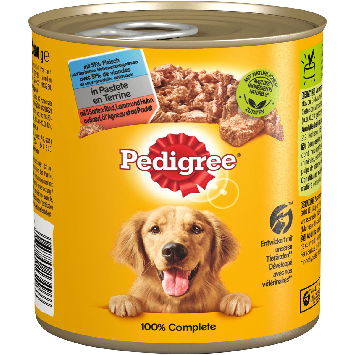Pedigree Dose Adult 3 Sorten Rind Lamm Huhn 800g