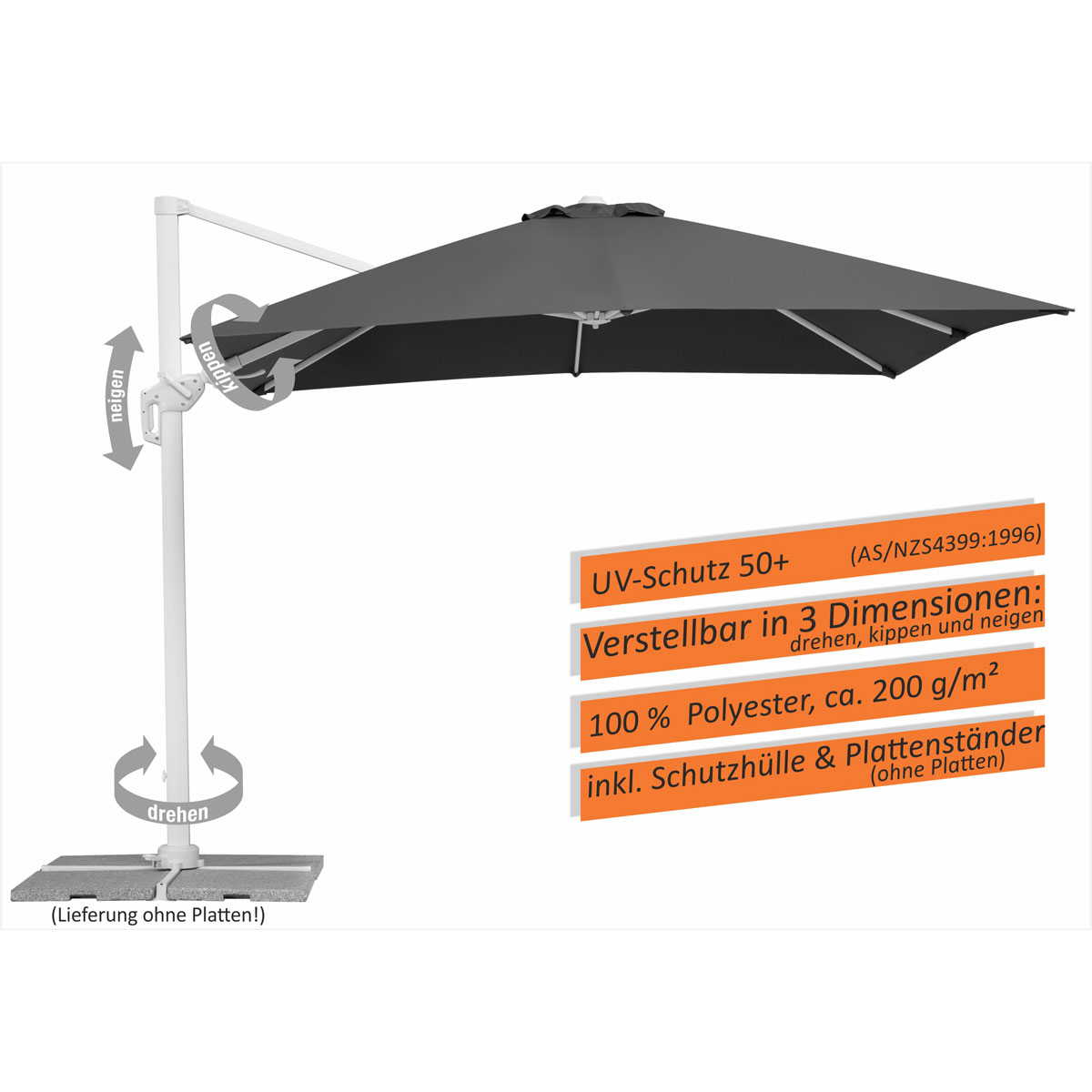 Schneider Schirme Ampelschirm Rhodos Twist Bianco 300 x 300 anthrazit Bild 10
