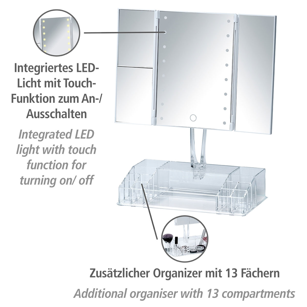 Wenko  LED-Standspiegel mit Organizer Fanano Leuchtspiegel Bild 2