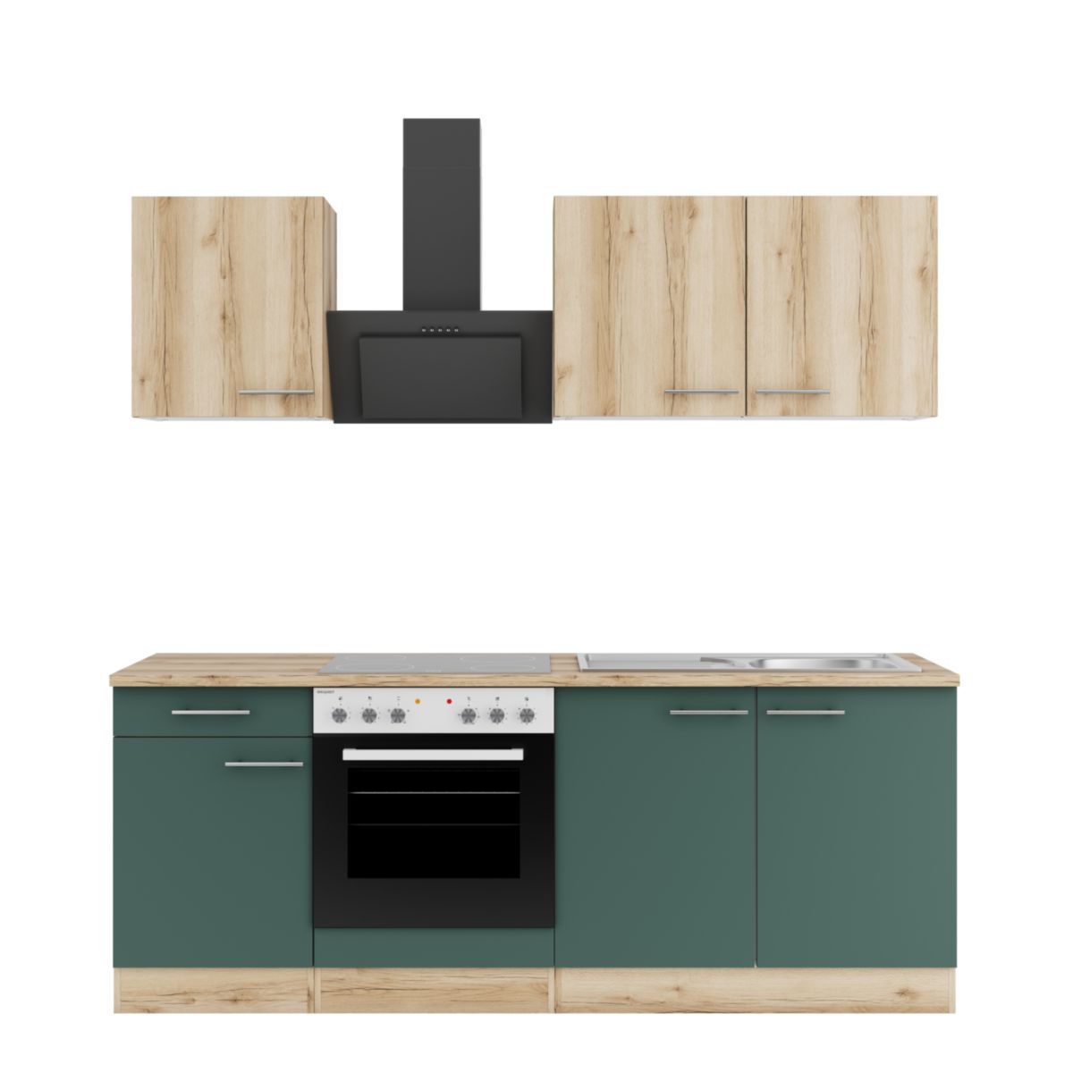 optifit Miniküche Livorno290 Savona405 210 x 226,8 x 60 cm Wildeiche Nachbildung   Steingrün Wildeiche Nachbildung Bild 2