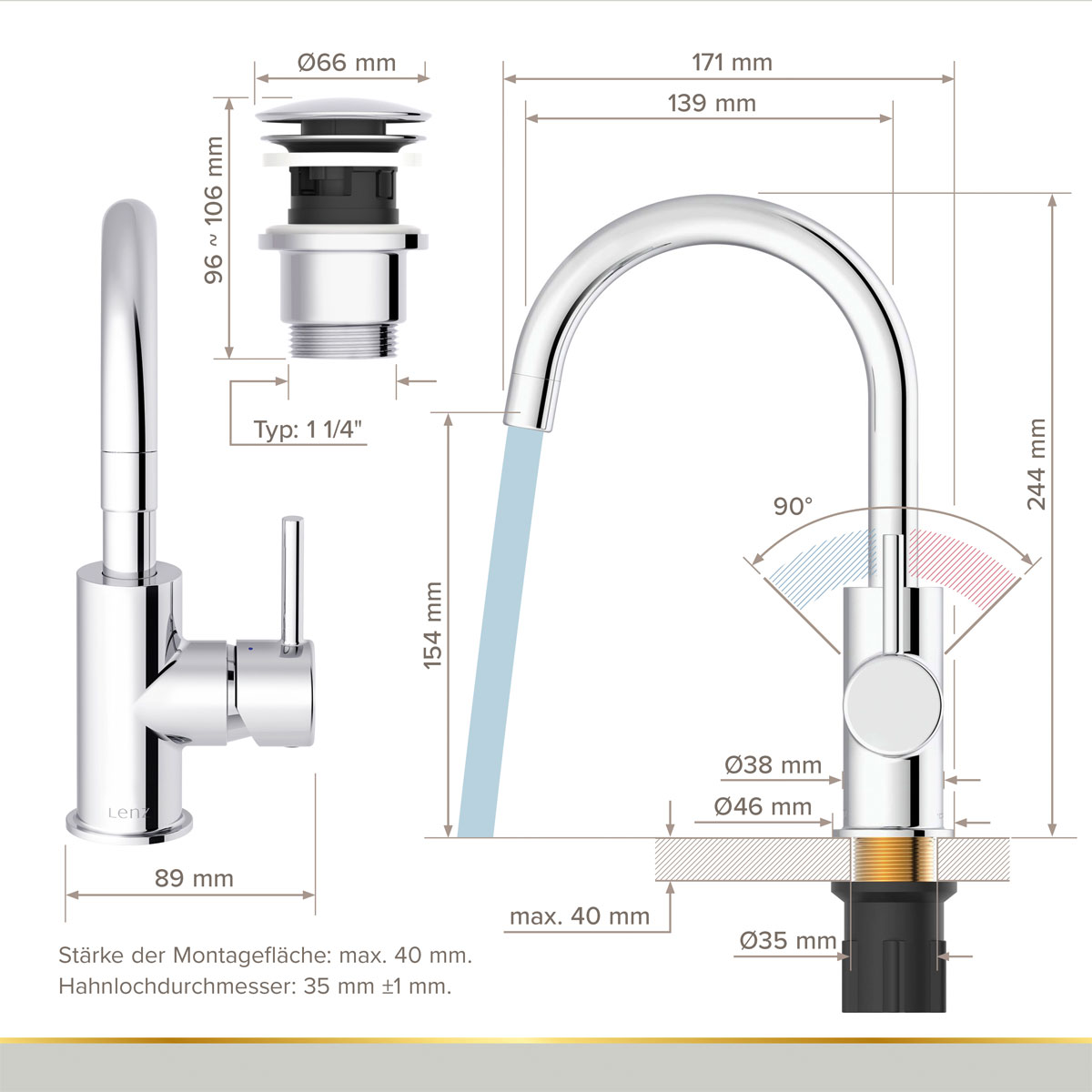 LENZ Waschtischarmatur Moana Easy-Clean Chrom Bild 4