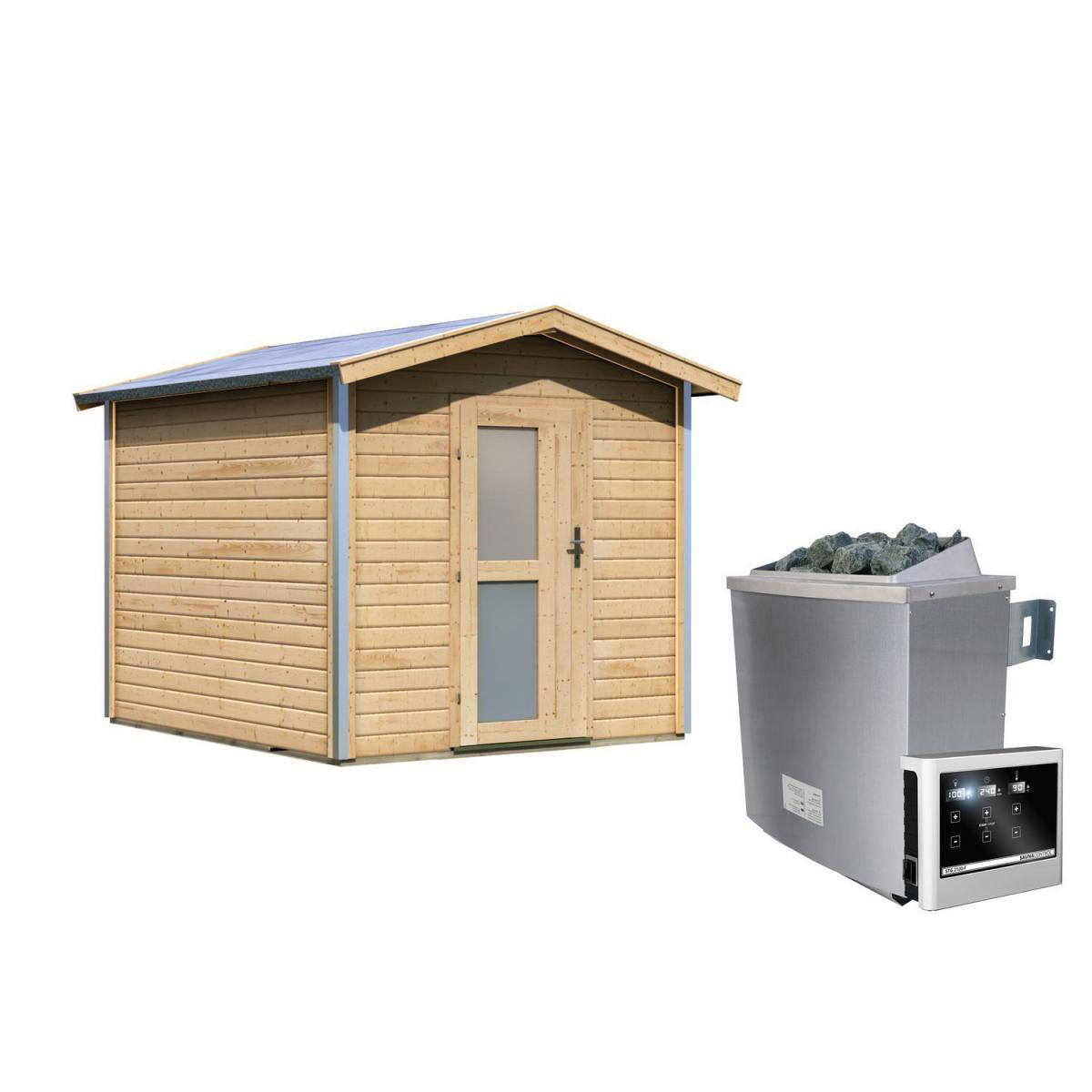 Karibu Saunahaus Bosse 1 38 mm 9 kW Ofen externe Strg Milchglastür Bild 1