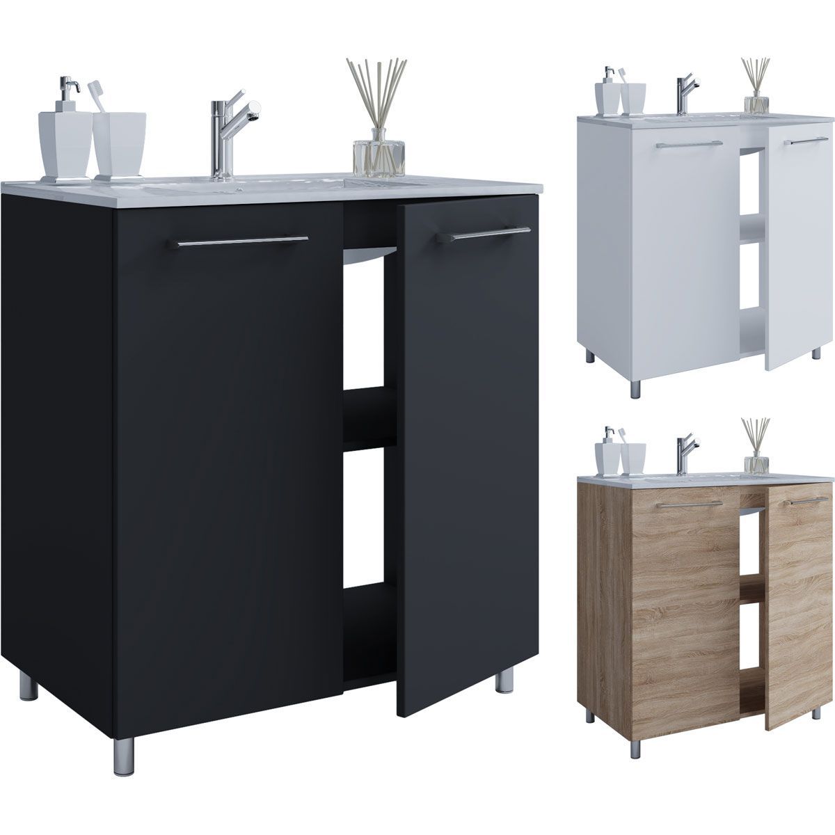 Stand-Waschplatz 80 cm 2-teilig 2 Türen weiß Bild 3