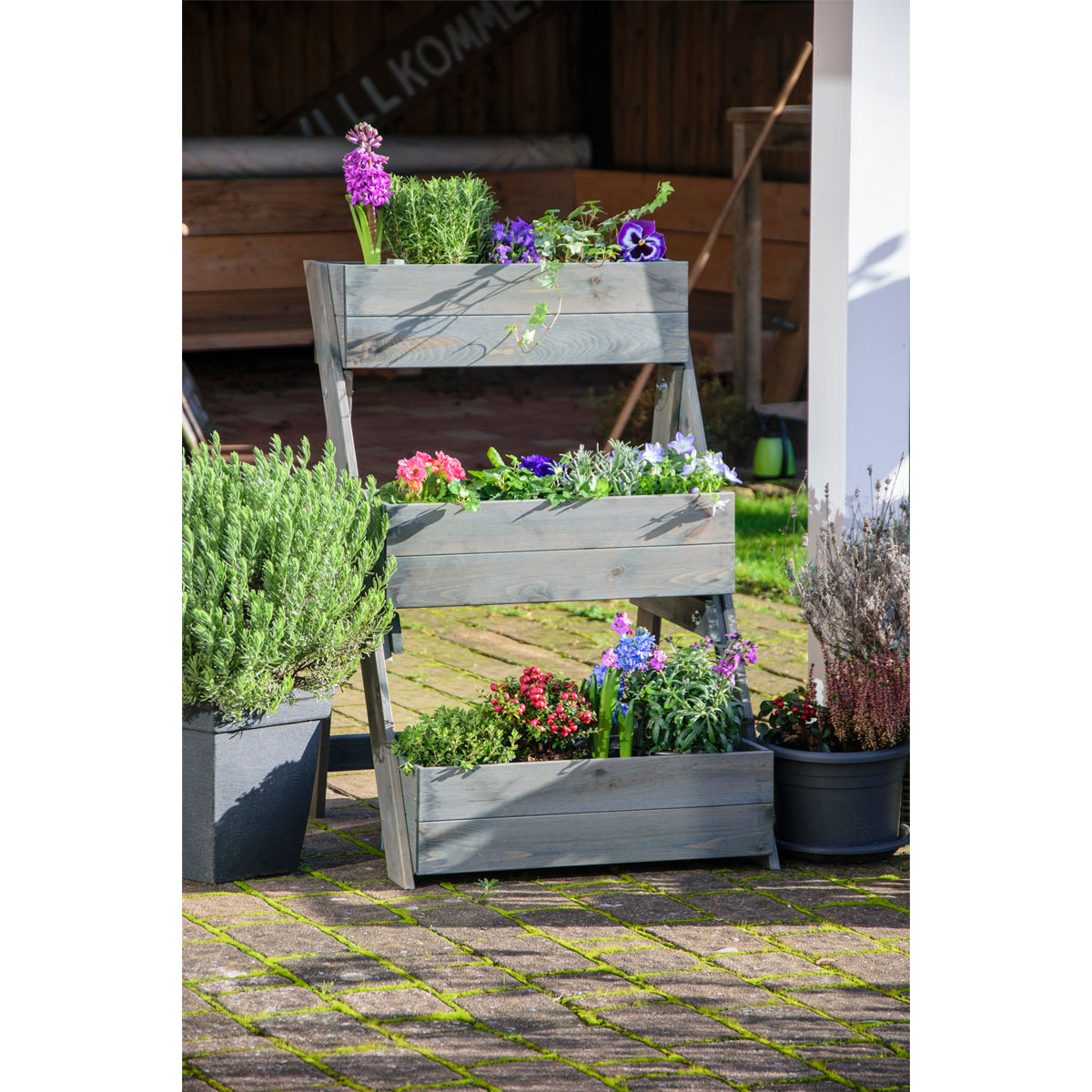dobar Dreistufige Pflanztreppe 70 x 90 x 60 cm grau Bild 4