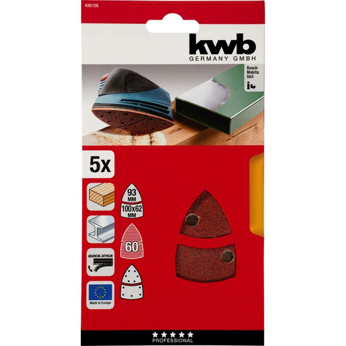 kwb  Schleifdreiecke Quick Stick Holz und Metall K60 Bild 2