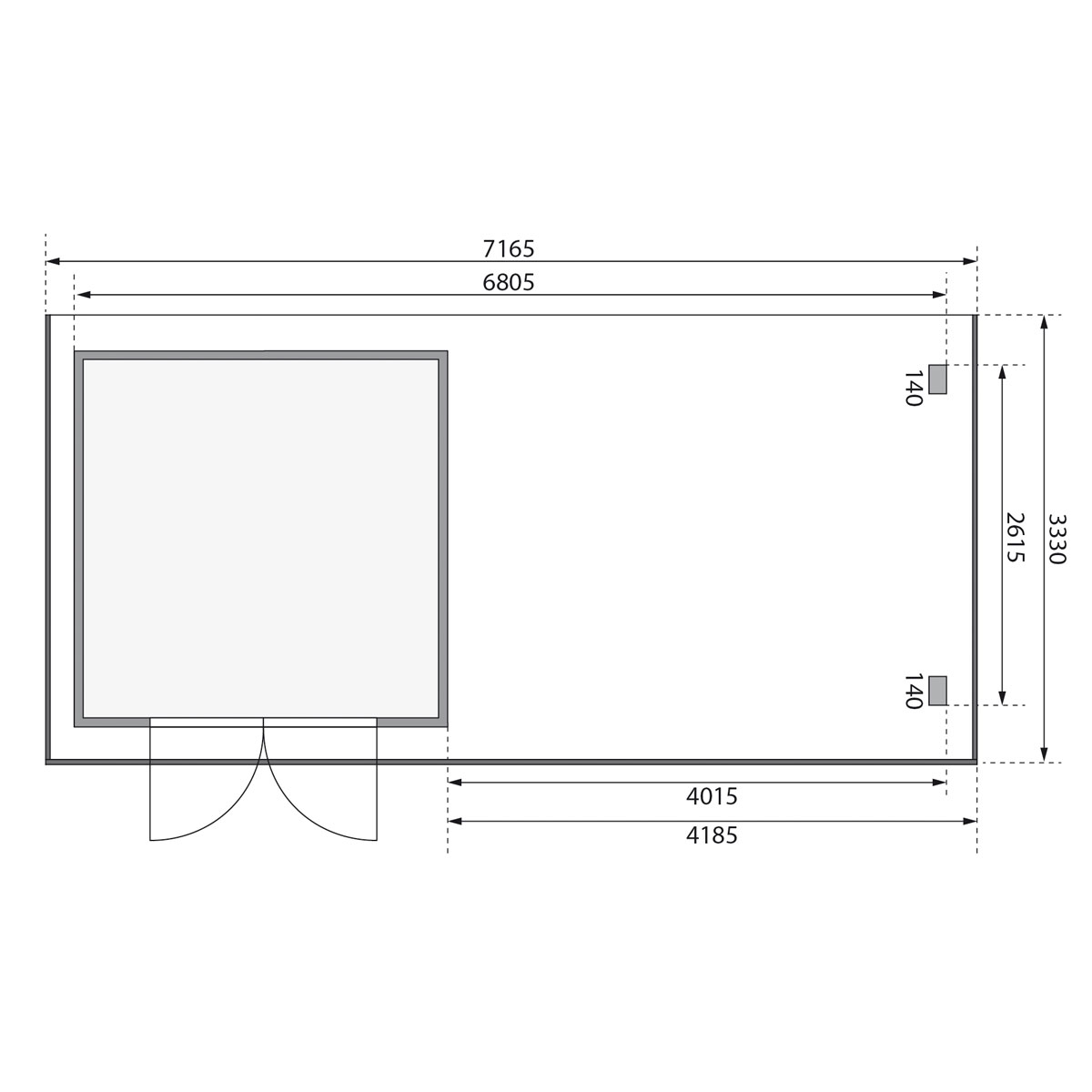 Karibu BBH Trittau 3 Set mit Anbaudach naturbelassen Bild 8