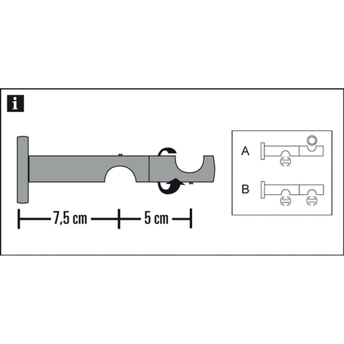 Gardinia Doppel-Kombiträger offen für Durchmesser 16 mm 7,5/5 cm schwarz-matt Bild 2