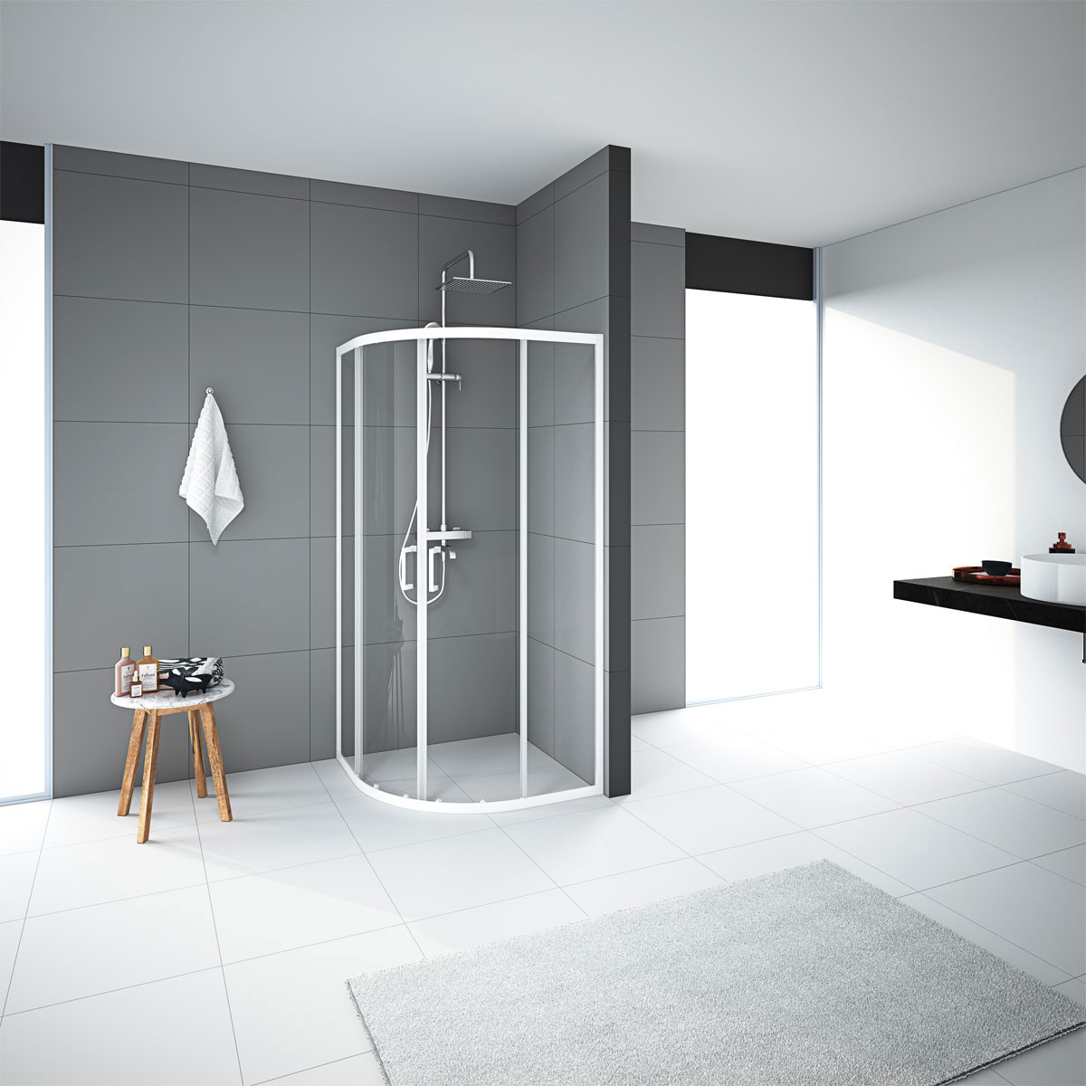 Aurlane Glasdusche Factory rund weiß 90 x 200 x 90 cm Bild 5