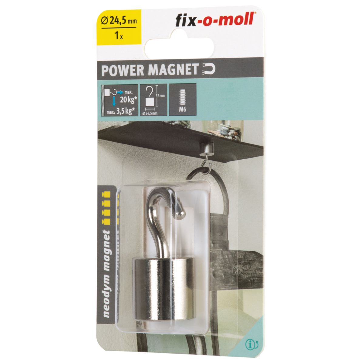 Suki Topfmagnet Neodym mit Schraubhaken M6 Ø 24,5 x 52 mm, silber Bild 4