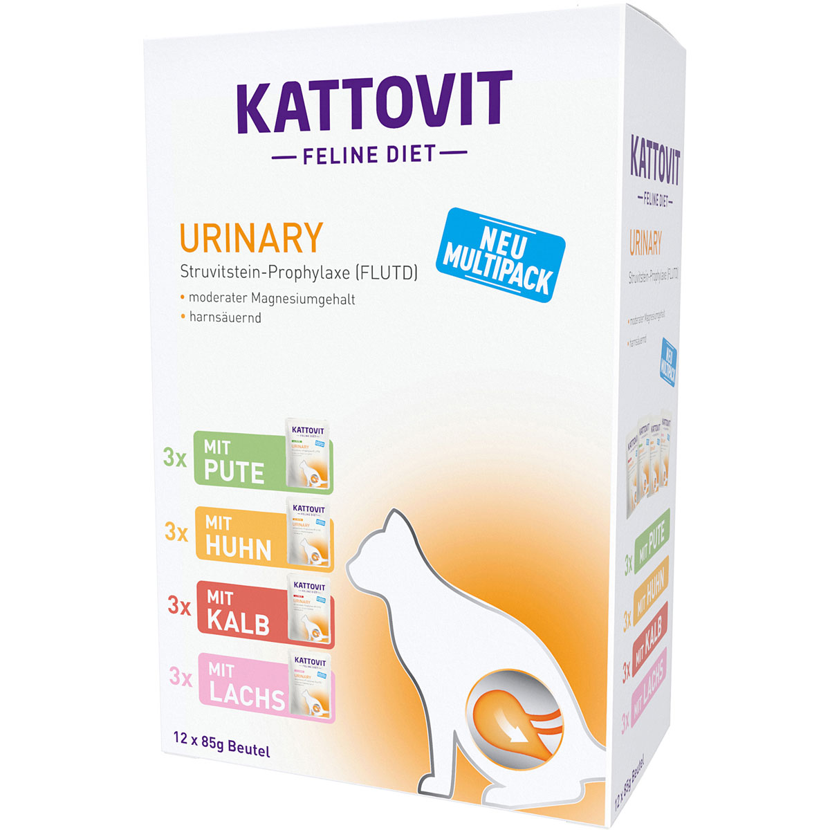 Kattovit Multipack Urinary mit Pute, Huhn, Kalb, Lachs 12 x 85 g Frischebeutel