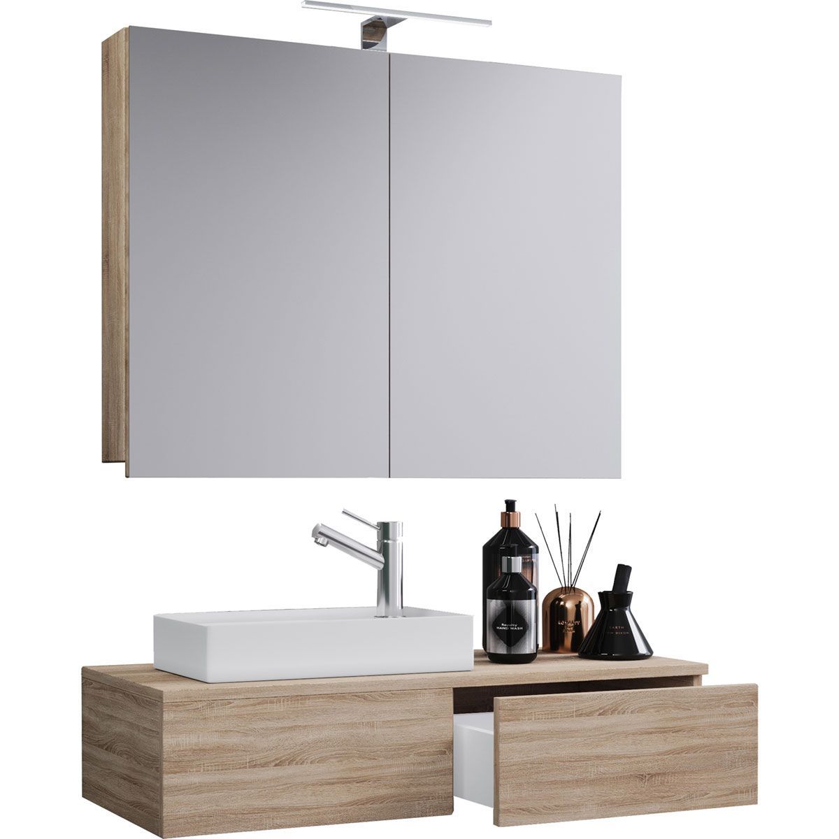 Gäste Waschplatz Gudas 3-teilig mit Spiegelschrank Sonoma-Eiche