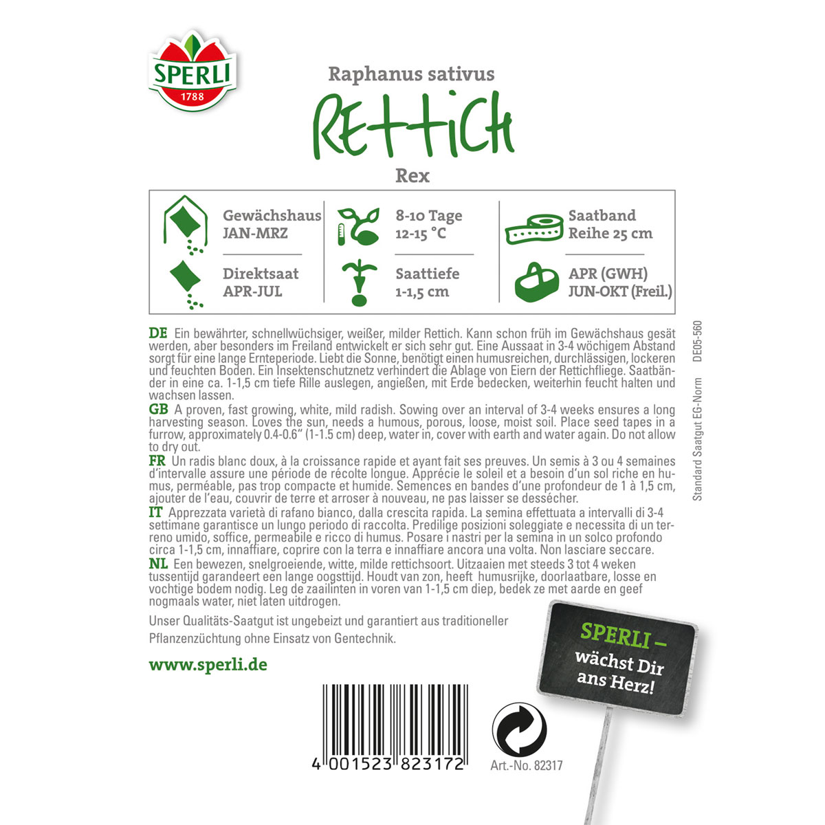 Sperli Rettich Rex 5 m Saatband Bild 2