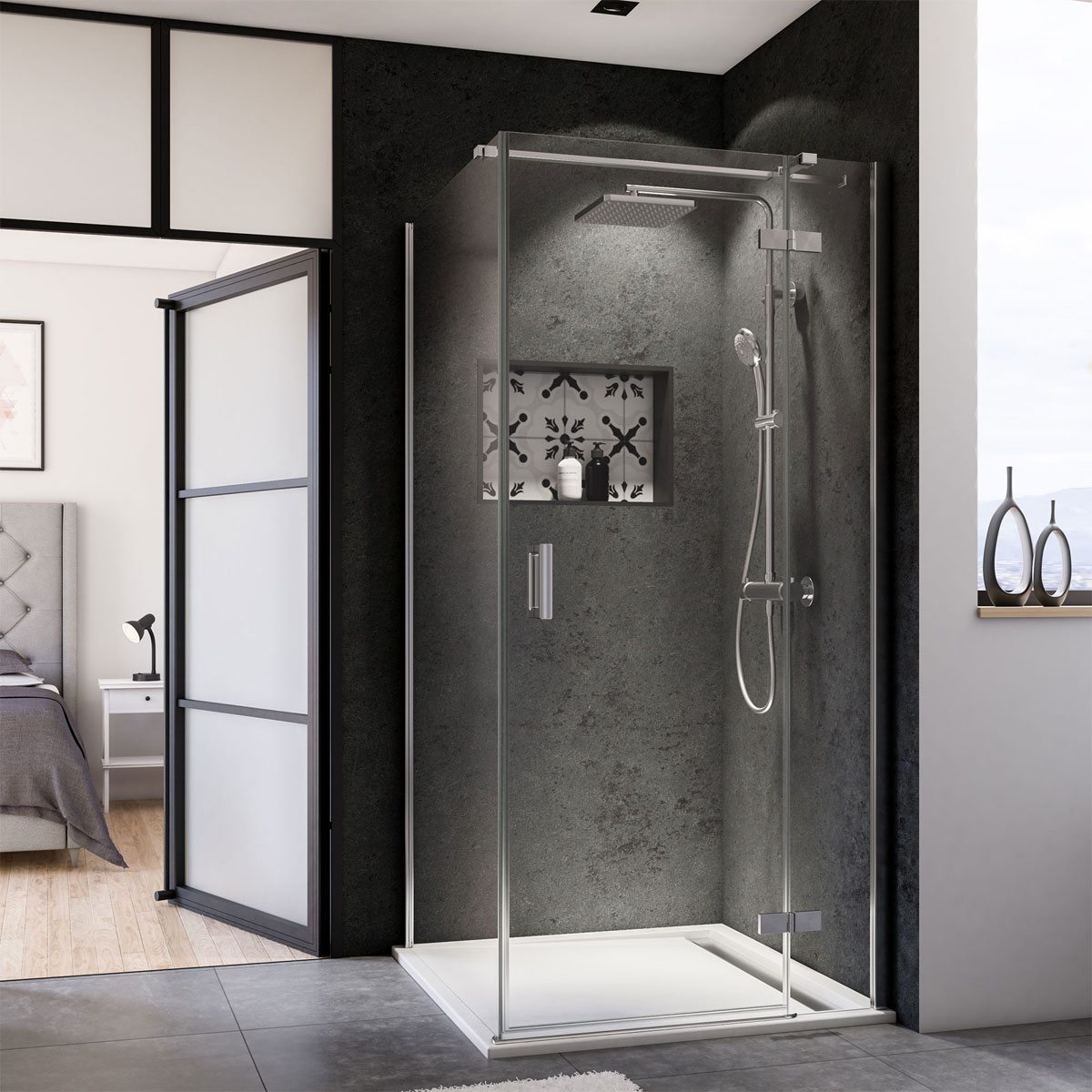 Breuer  Drehtür Elana 8 für Seitenwand, Anschlag rechts, alu chromeffekt, Klarglas, 800 mm