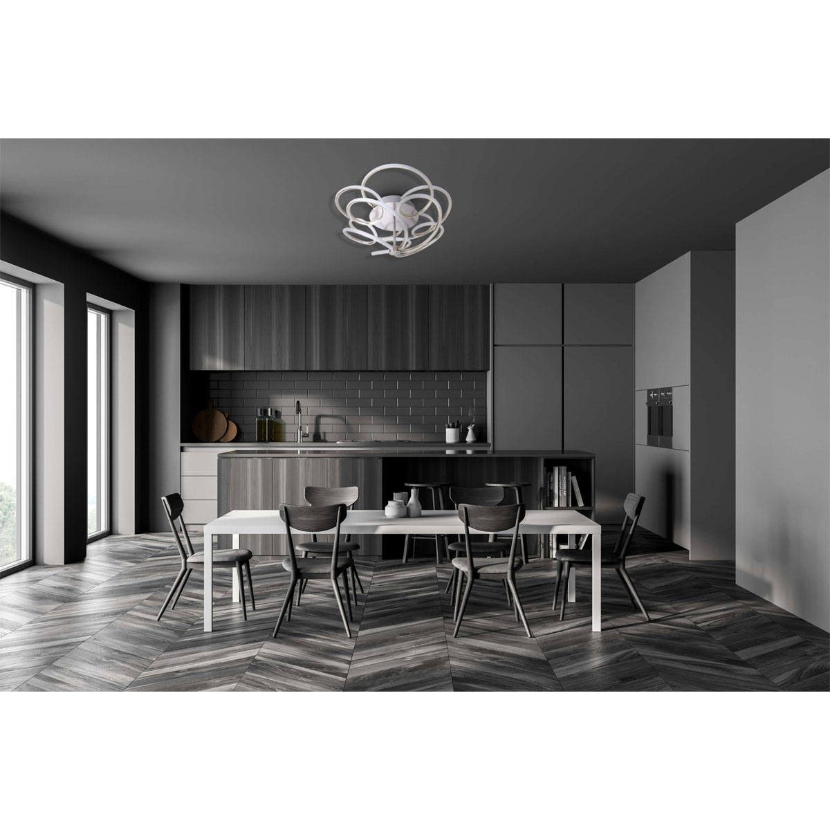 Naeve LED DL Rizado Metall/KSstahl-blank LxBxH: 57x57x20cm dimmbar Bild 10