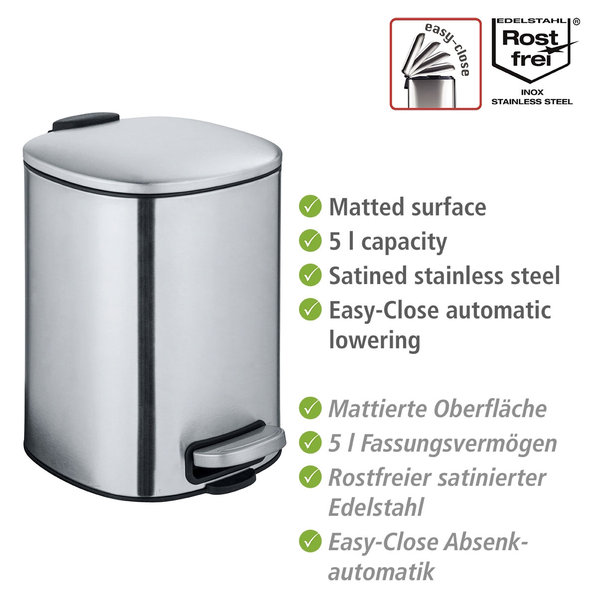 Wenko  Treteimer Alassio Edelstahl matt Badezimmereimer Bild 2
