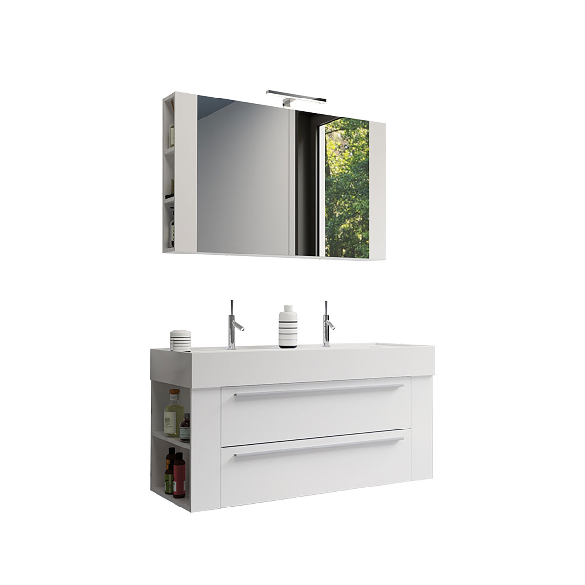 Progetto Idea Stella Badmöbel DOMUS 120 weiß mit Spiegelschrank und Lampe