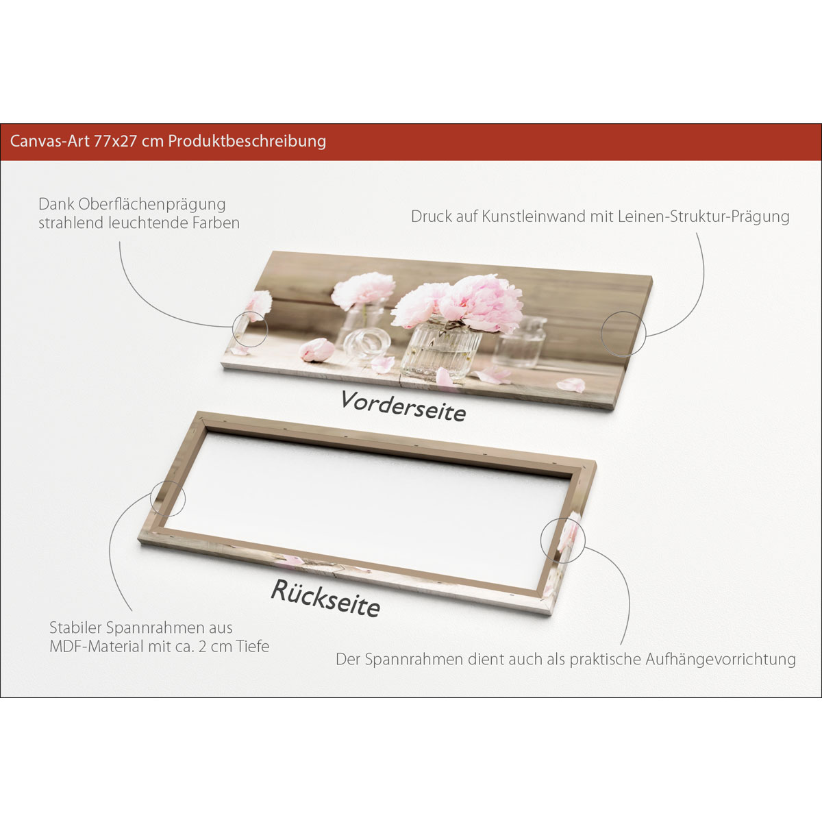 Canvas-Art Pfingstrosen 30 x 80 cm Bild 3