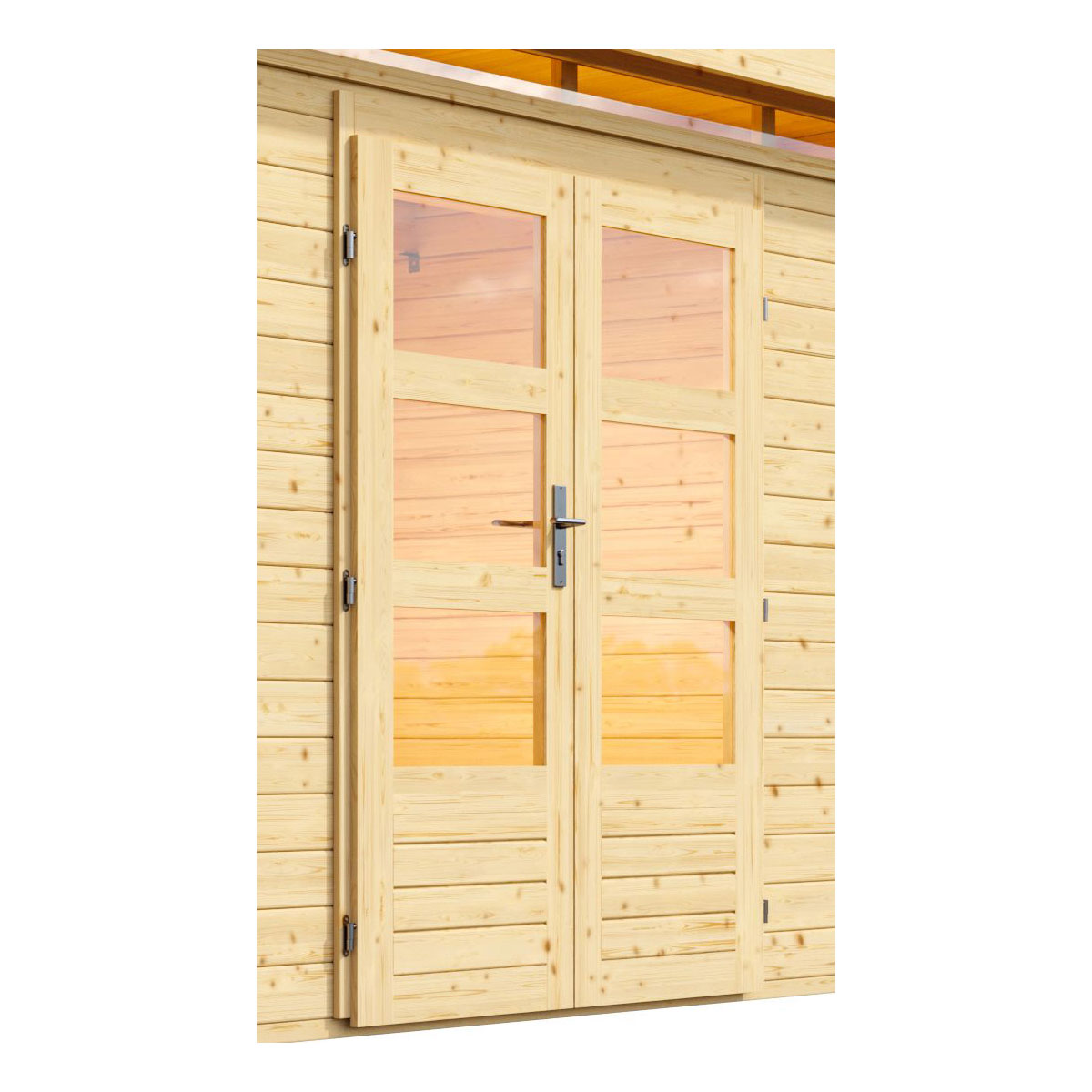 Karibu  Blockbohlenhaus Kastorf 6 naturbelassen mit Anbaudach und Rückwand Bild 5