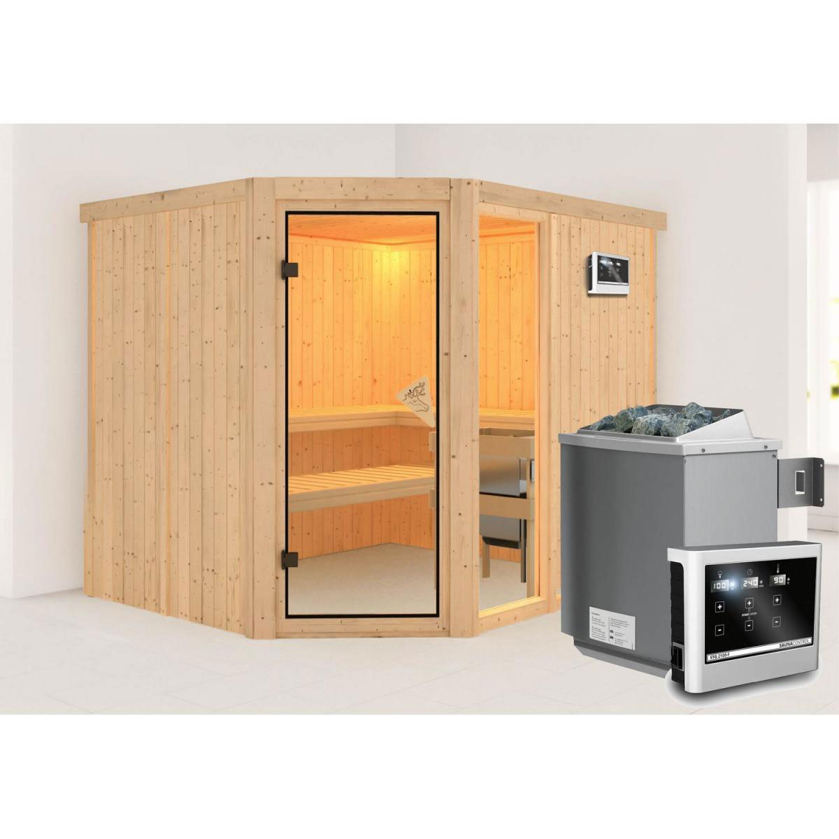 Karibu Systemsauna Fiona 3 68 mm 9 kW Ofen externe Strg modern ohne Dachkranz Bild 1
