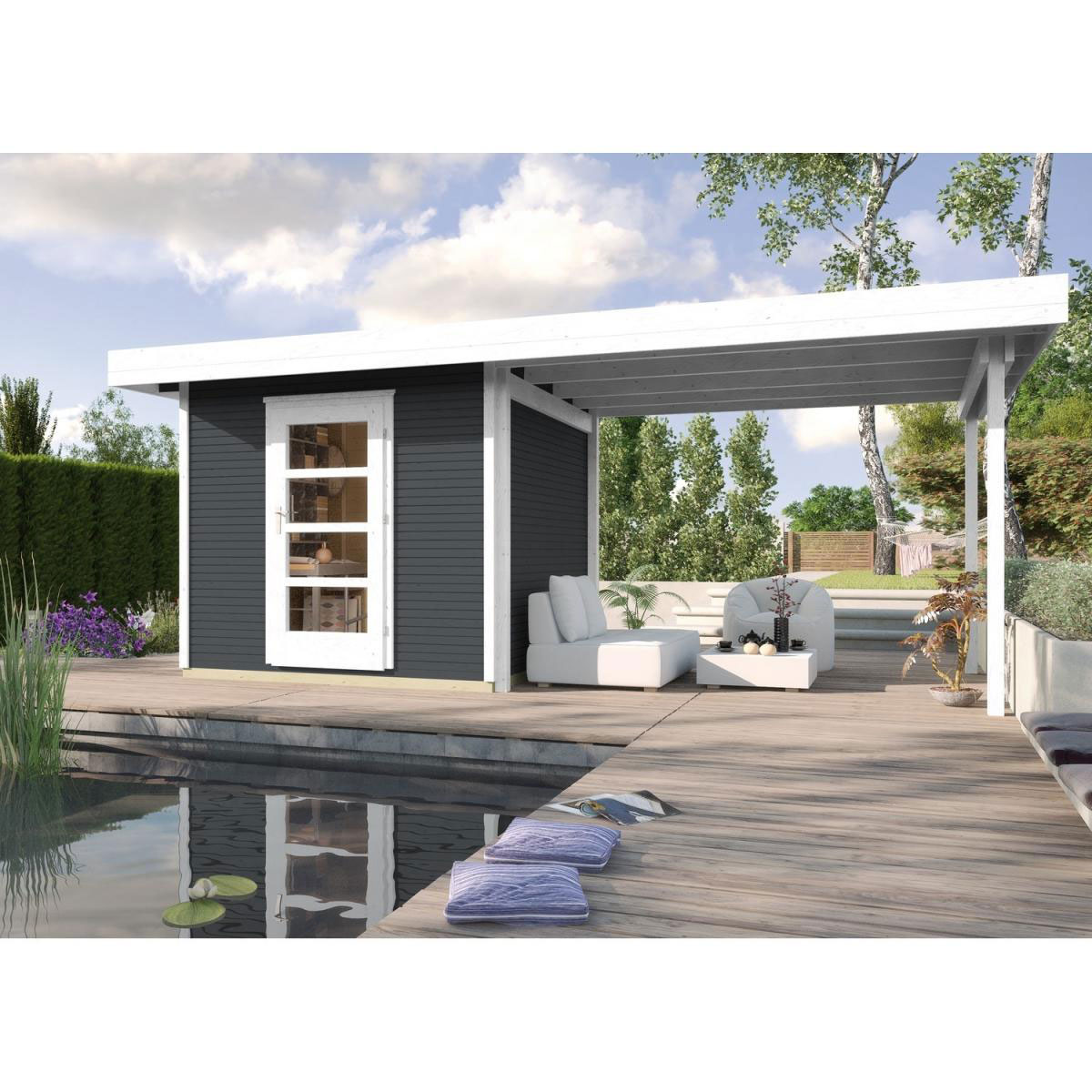 Weka Designhaus Line 172 B mit Anbau 300 cm 569 x 316 x 226 cm grau Bild 1