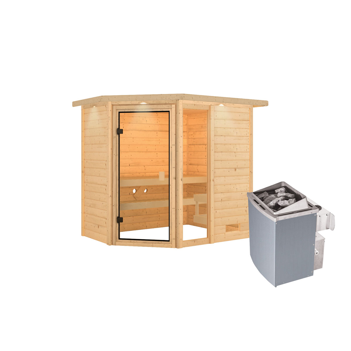 Karibu Sauna Jada mit Kranz naturbelassen integrierte Steuerung Bild 3