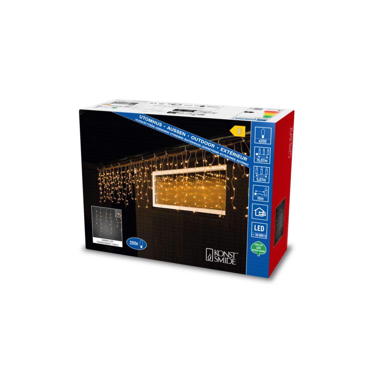 Konstsmide LED Eisregen Lichtervorhang mit weißen Globes