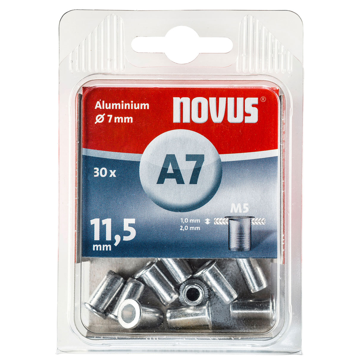 Novus  Blintnietmuttern Aluminium A 7 x 11,5 mm M5 Gewinde 30 Stück