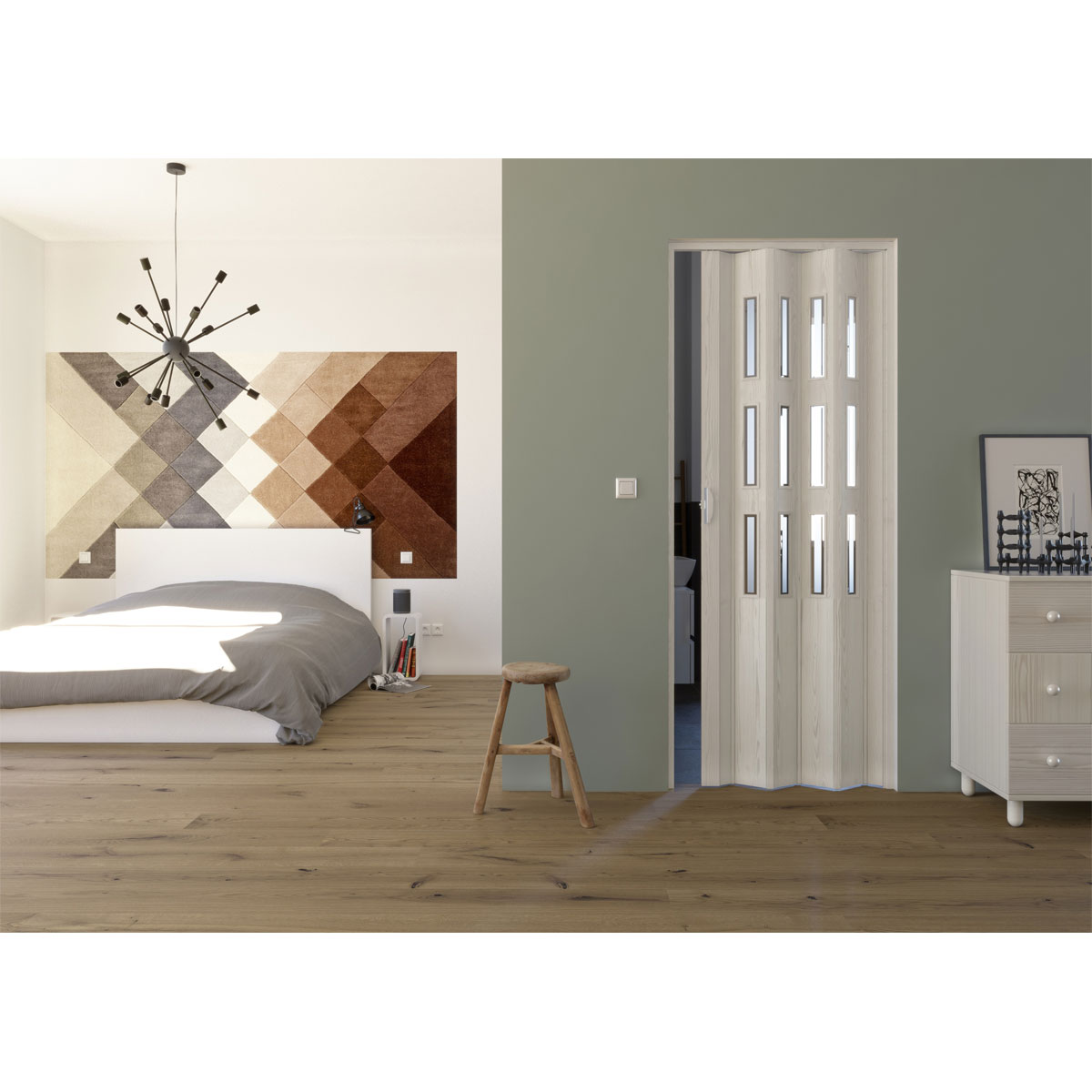 FORTE Kunststoff-Falttür Luciana B 88,5 x H 202 cm Eiche weiß 3 D 3 Fenster Bild 1