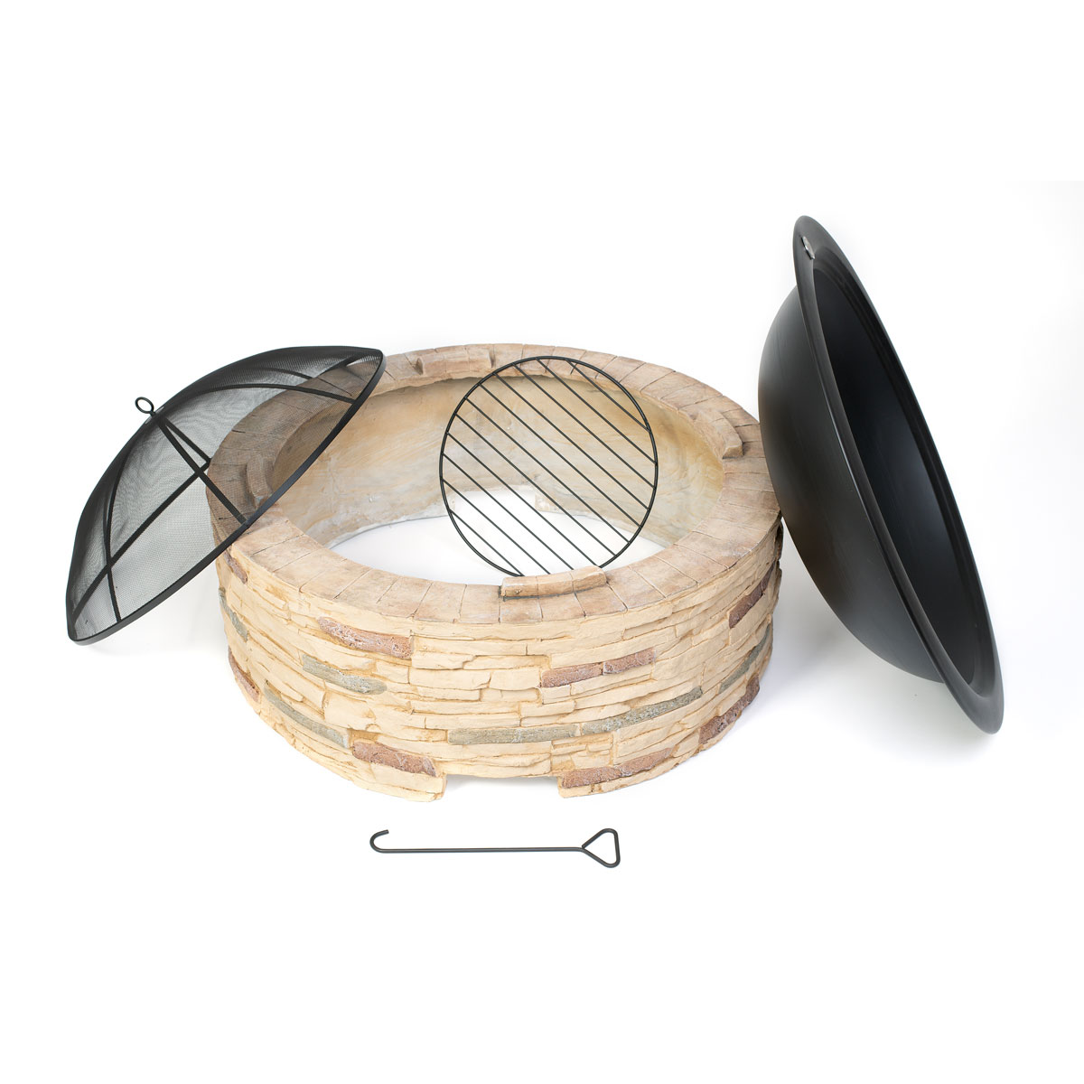 Westmann Feuerschale Feuerstelle inkl. Funkenfang Steinoptik 90x90x51cm Braun Bild 3