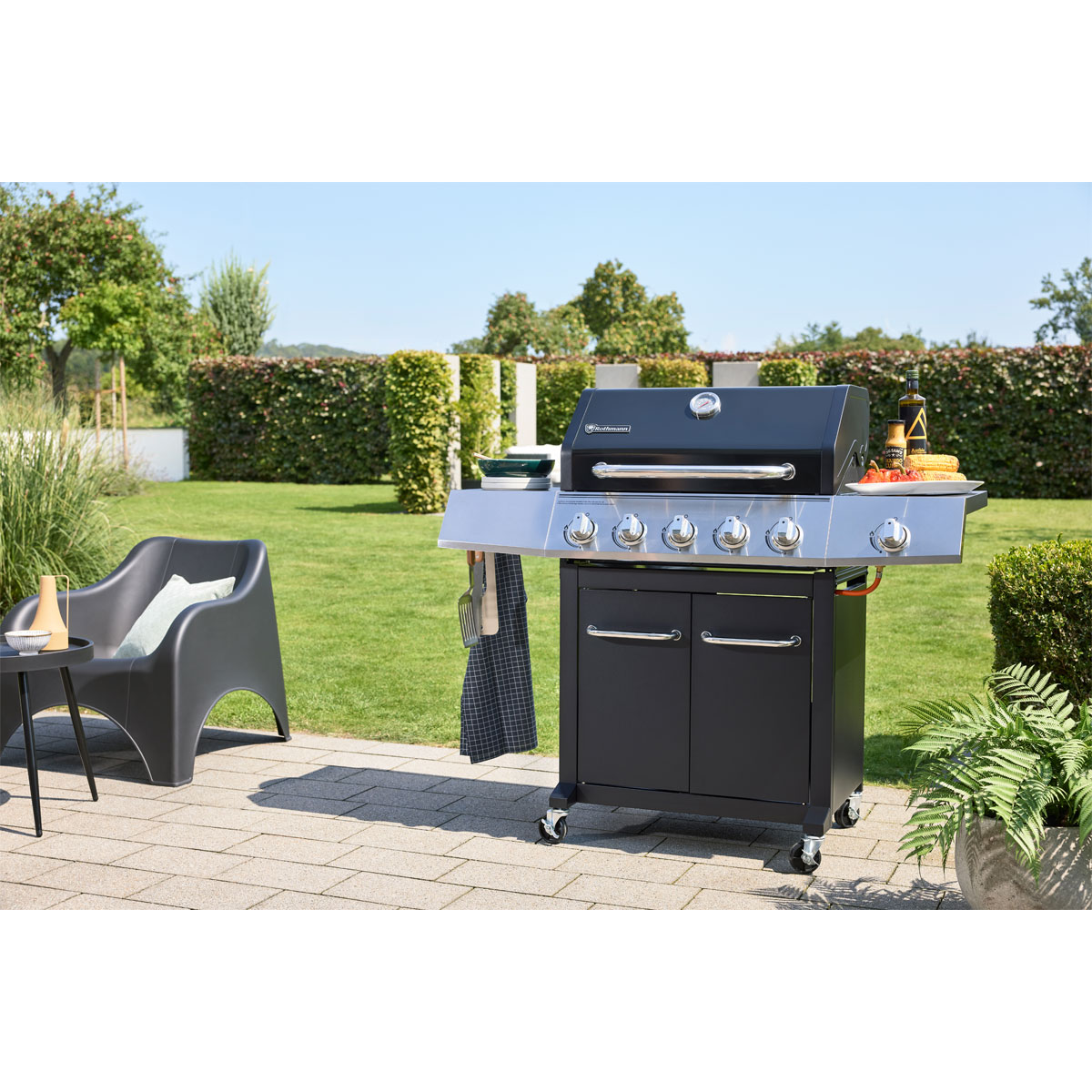 Rothmann Gasgrillwagen Daytona 5 Plusschwarz mit Edelstahlapplikationen Bild 9