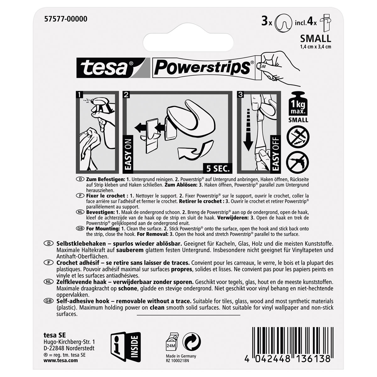 Tesa Powerstrips Haken Small rund weiß 3 Stück Bild 2