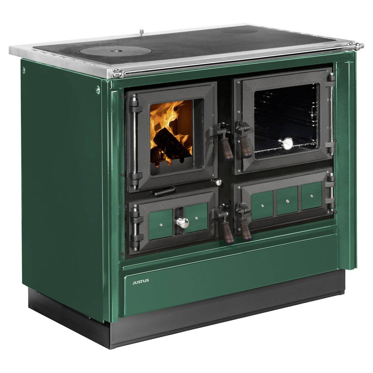 Festbrennstoffherd Rustico-90 2.0Stahl Schwarz, grün, rechts