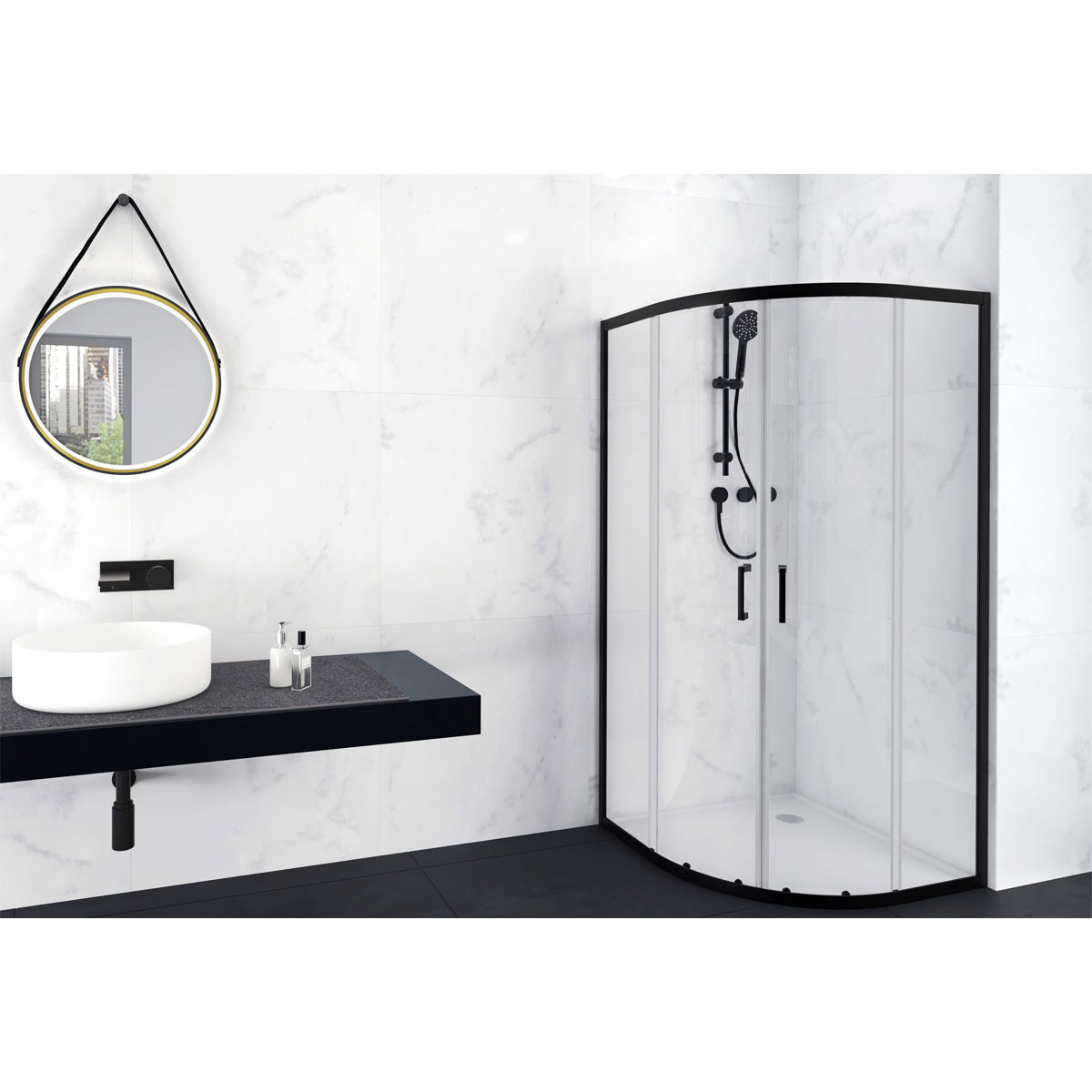 Aurlane Glasdusche Factory rund schwarz 90 x 90 x 200 cm Bild 3