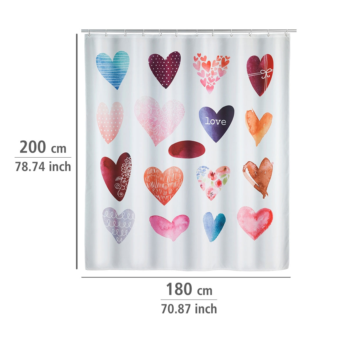 Wenko  Duschvorhang Love Textil Polyester 180 x 200 cm waschbar Bild 5