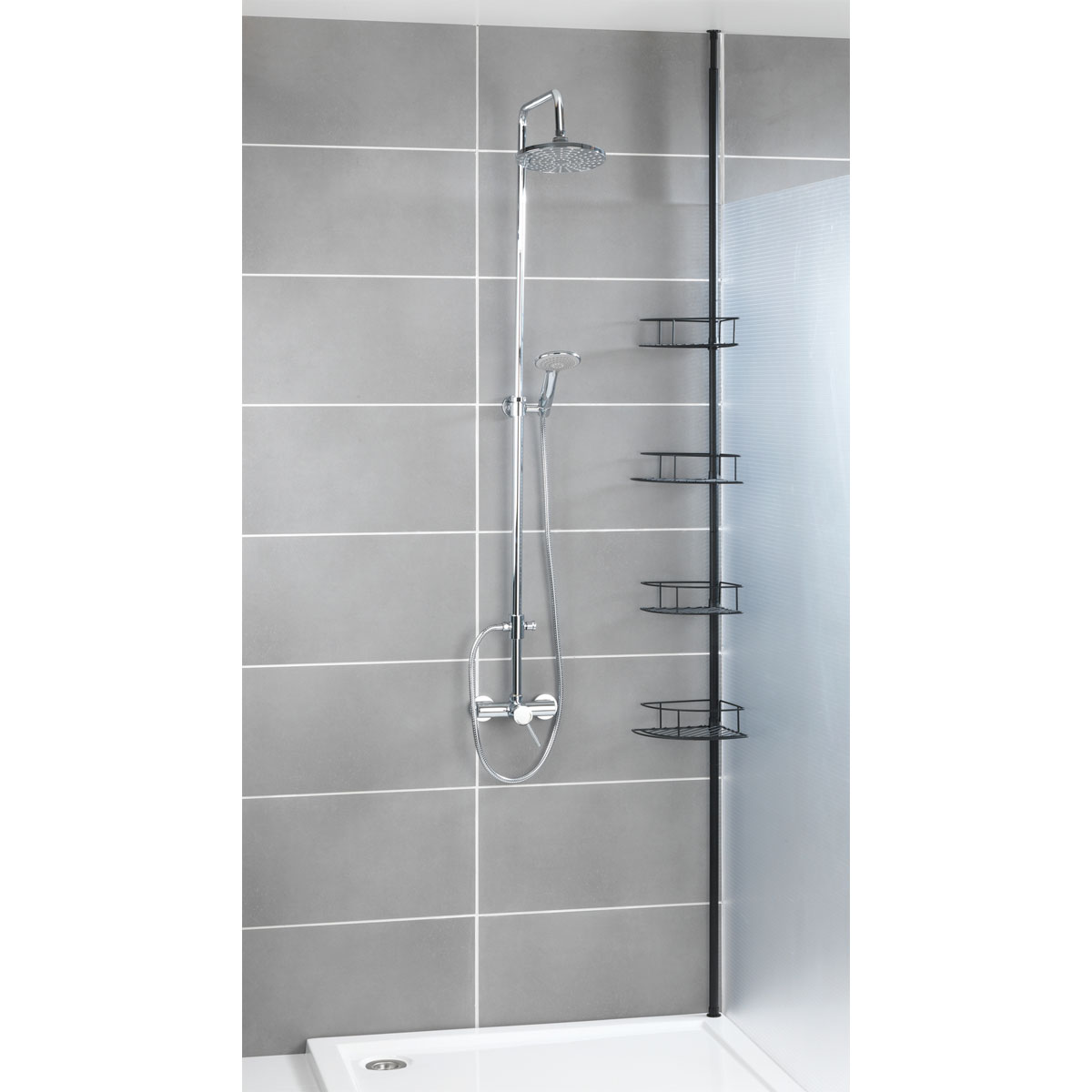 Wenko  Teleskop-Eckregal Dolcedo Edelstahl Schwarz matt rostfrei Duschregal Bild 7