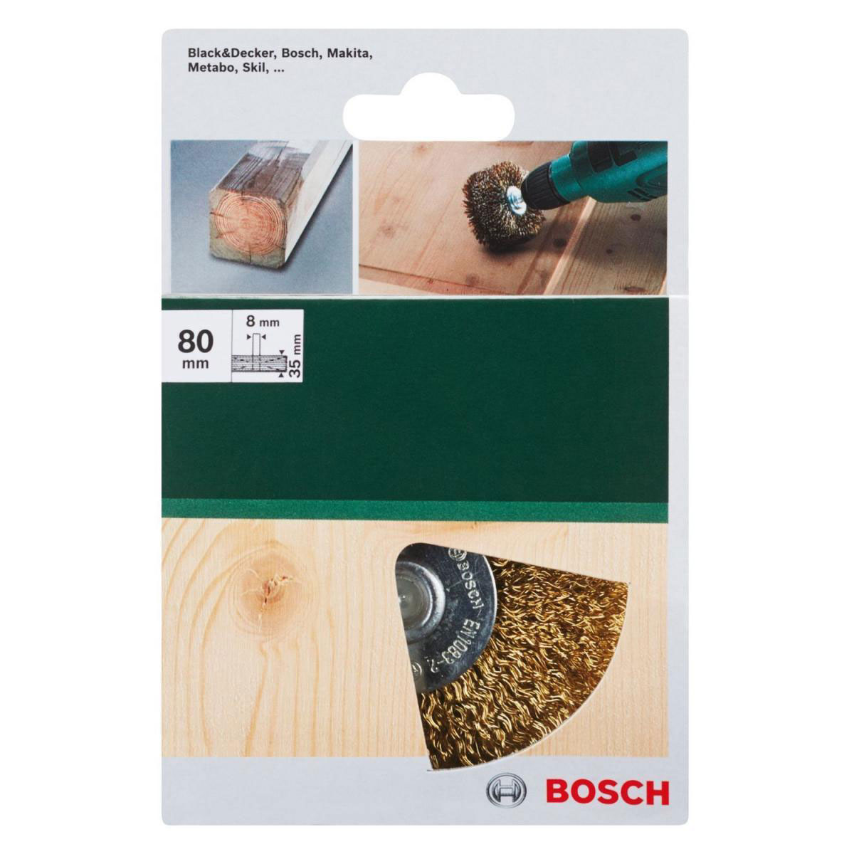 Bosch  DIY Holzstrukturbürste gewellter Draht vermessingt Durchmesser 80 mm 8 mm Bild 4