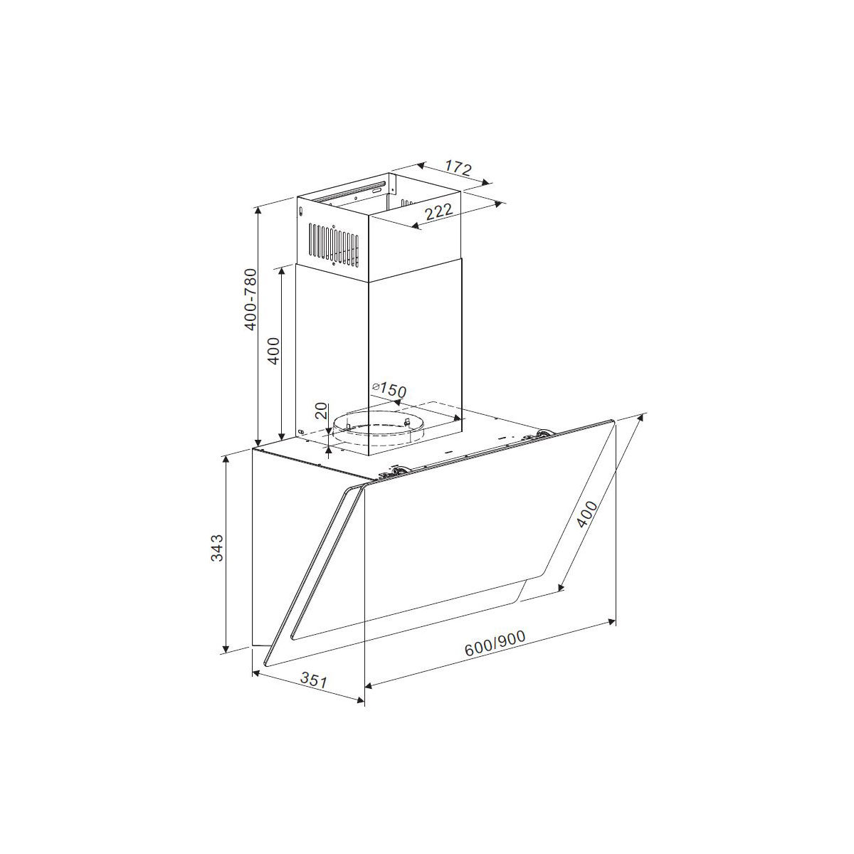 Kopffreie Schraeghaube 60 cm schwarzrespekta CH77060SA Bild 2