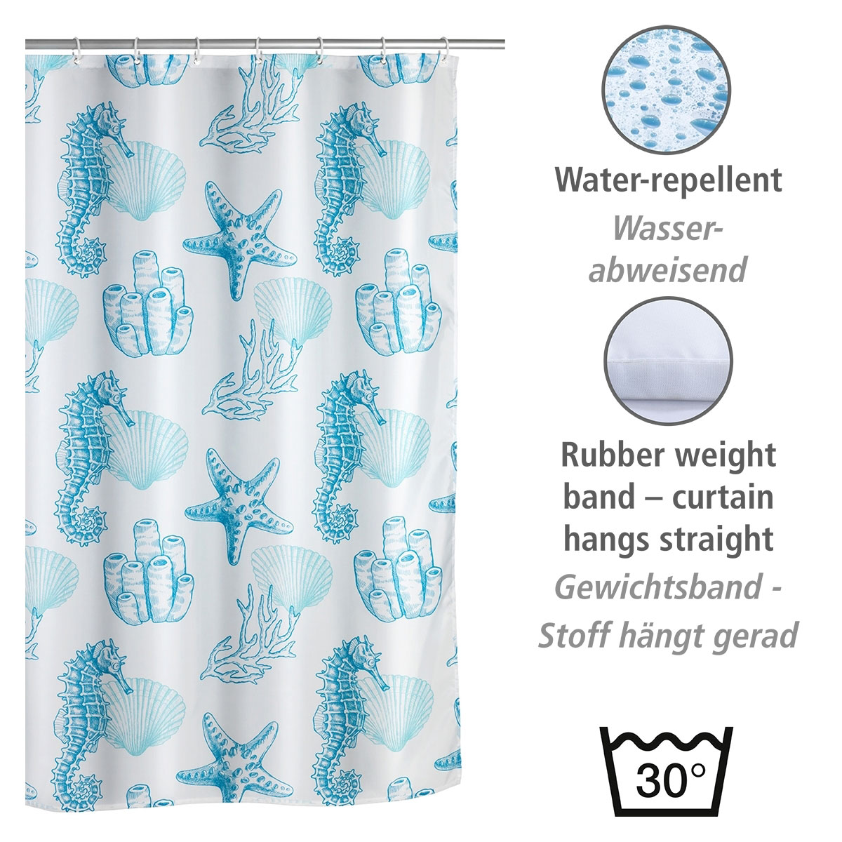 Wenko  Anti-Schimmel Duschvorhang Lagoa Textil Polyester 180 x 200 cm waschbar Bild 3